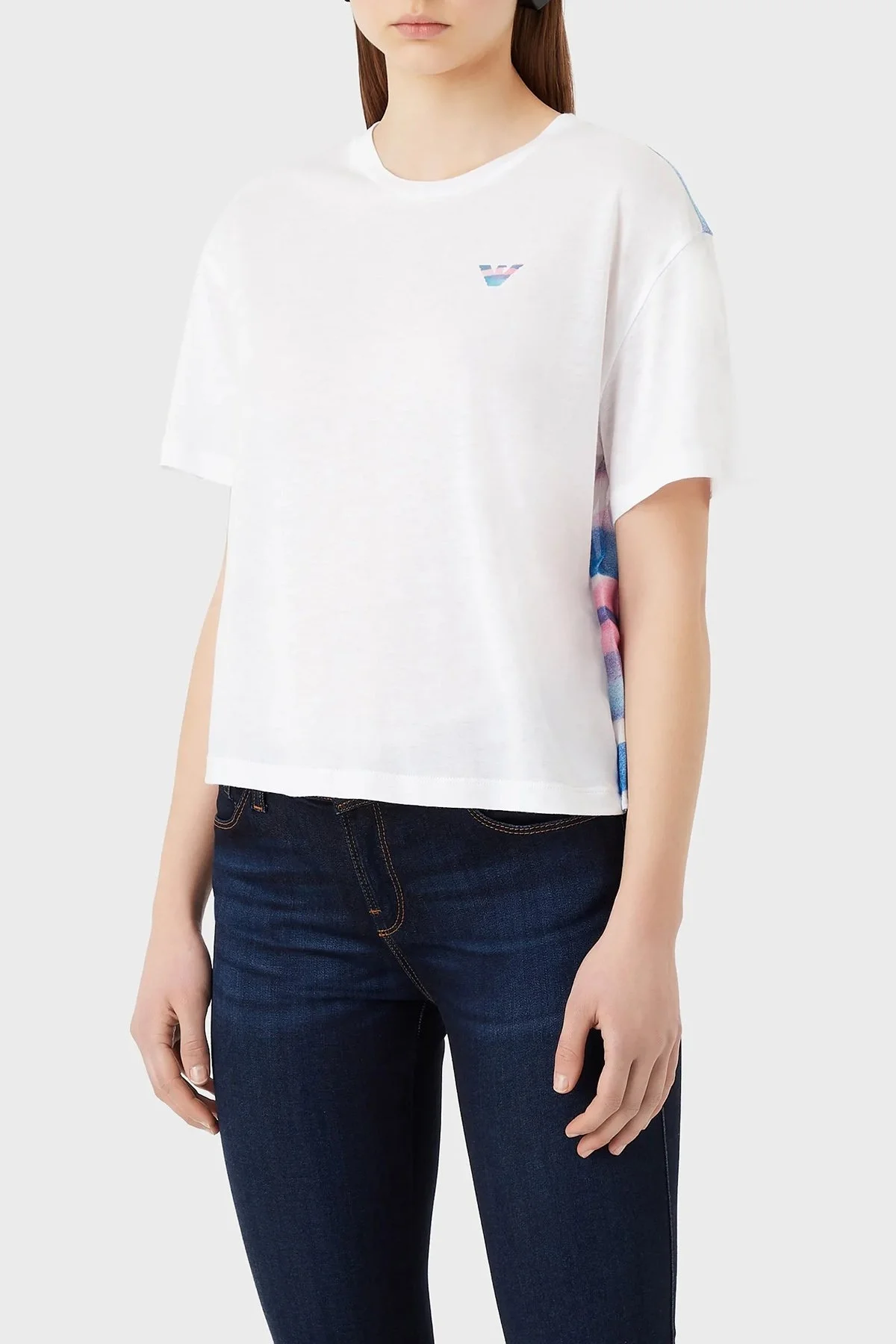 Emporio Armani Sırt Baskılı Pamuklu Loose Fit Bisiklet Yaka Bayan T Shirt 3R2T8Q 2JTAZ F110 BEYAZ - 1