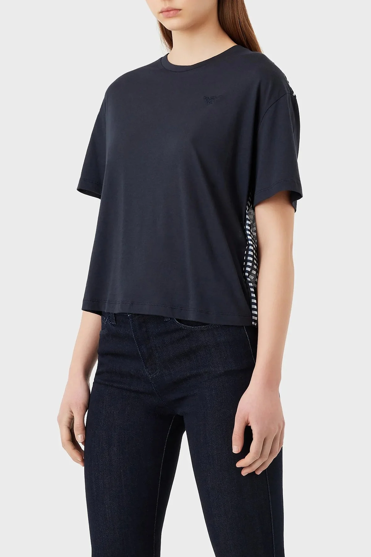 Emporio Armani Sırt Baskılı Pamuklu Loose Fit Bisiklet Yaka Kadın T Shirt 3R2T8Q 2JTAZ F910 LACİVERT - 1