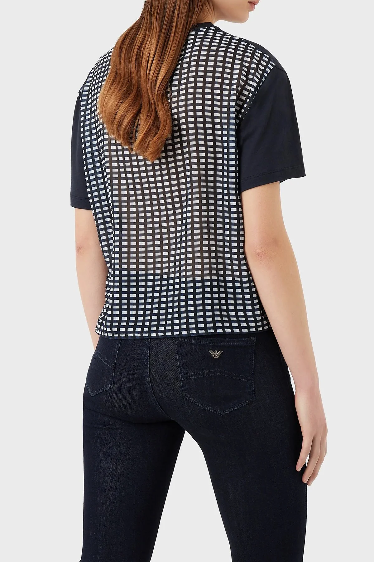 Emporio Armani Sırt Baskılı Pamuklu Loose Fit Bisiklet Yaka Kadın T Shirt 3R2T8Q 2JTAZ F910 LACİVERT - 3