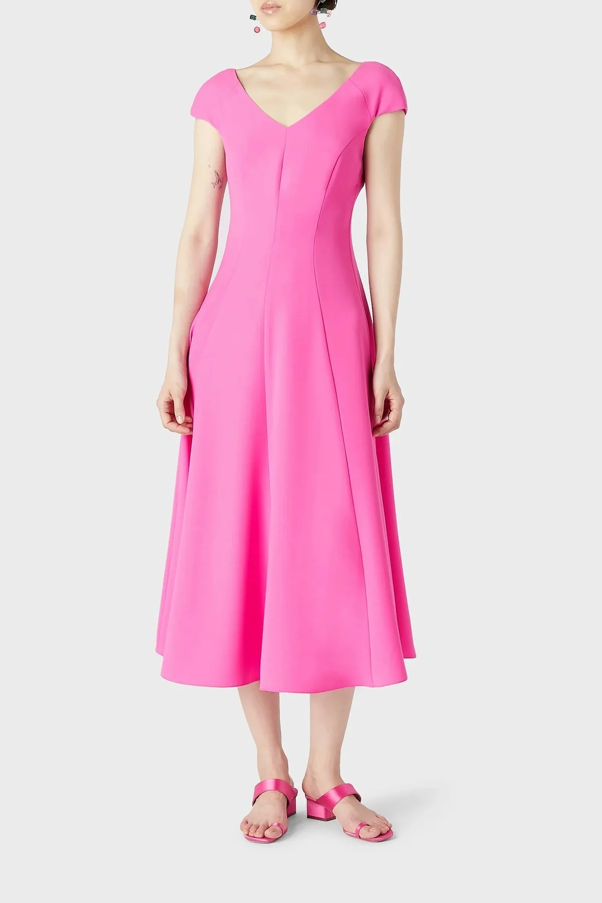 Emporio Armani Sırt Dekolteli V Yaka Cut Out Kloş Midi Bayan Elbise D4NA1F 2NWAZ 309 FUŞYA - 1