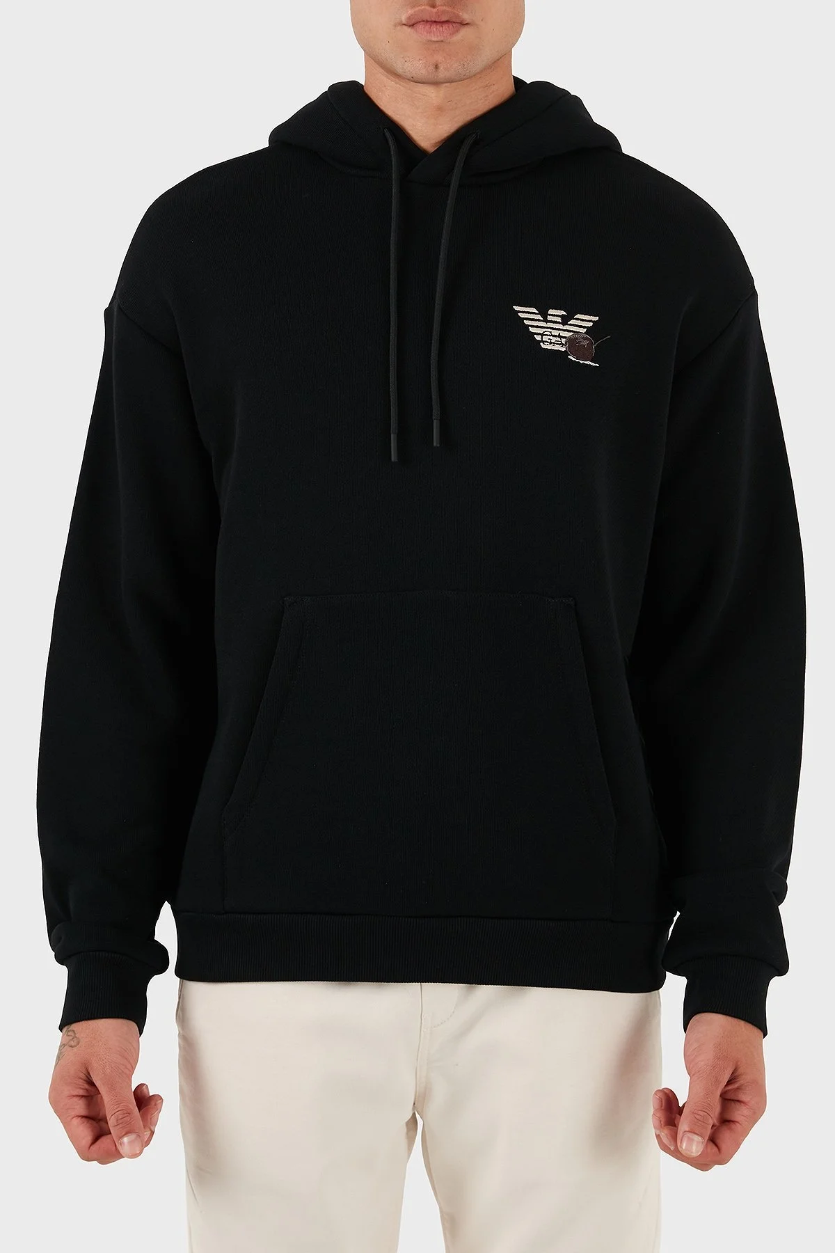 Emporio Armani Sırt Desenli Logolu % 100 Pamuk Relaxed Fit Kapüşonlu Erkek Sweat EM003611 AF14793 UC001 SİYAH - 1