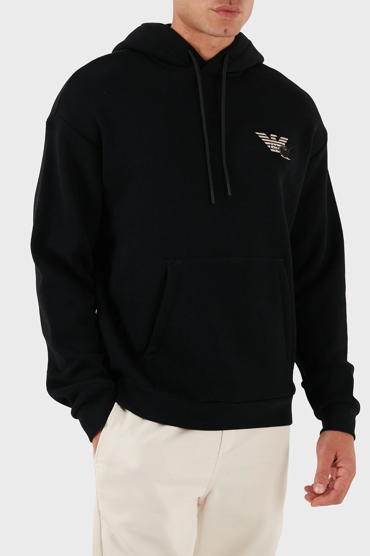 Emporio Armani Sırt Desenli Logolu % 100 Pamuk Relaxed Fit Kapüşonlu Erkek Sweat EM003611 AF14793 UC001 SİYAH - 3