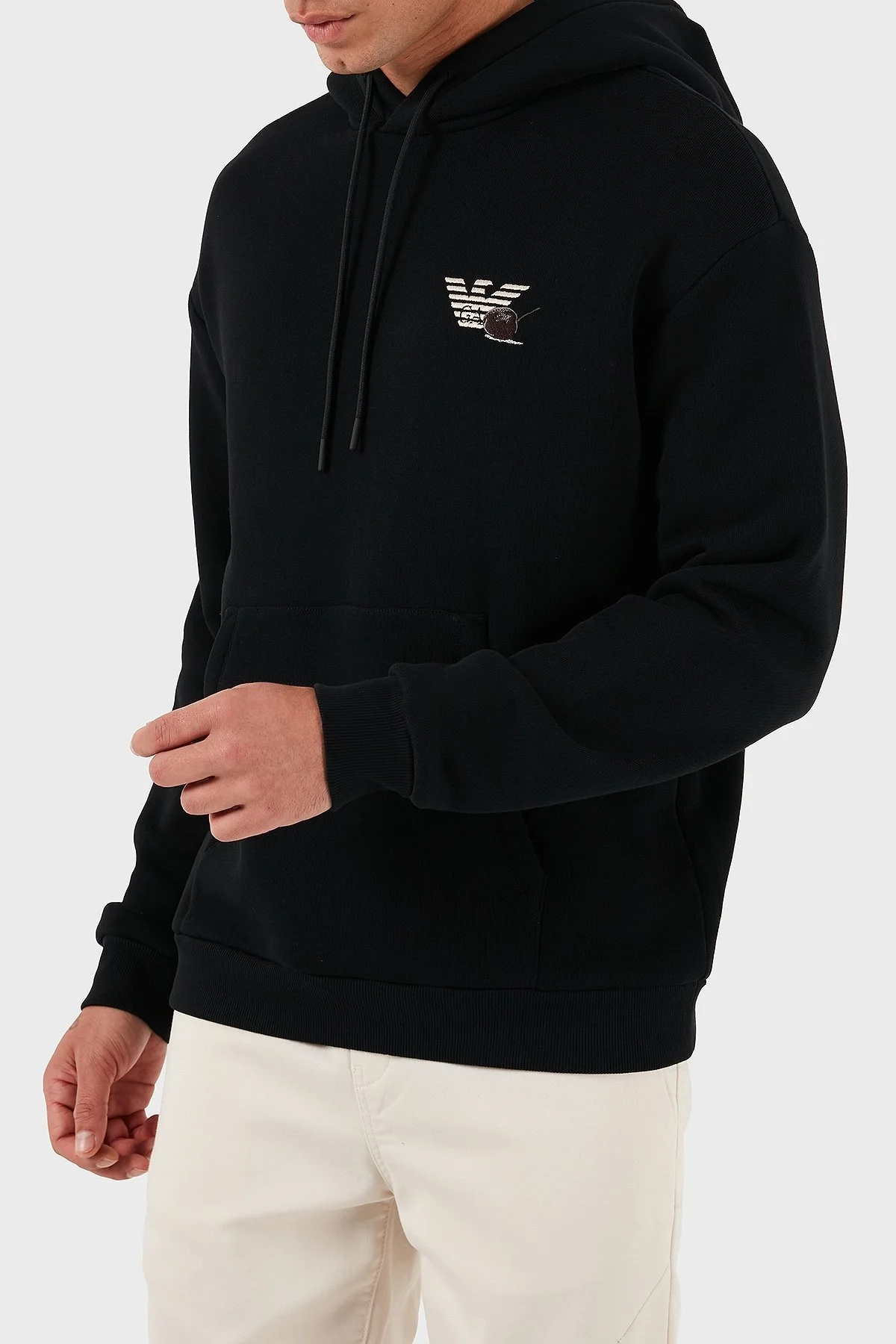 Emporio Armani Sırt Desenli Logolu % 100 Pamuk Relaxed Fit Kapüşonlu Erkek Sweat EM003611 AF14793 UC001 SİYAH - 4