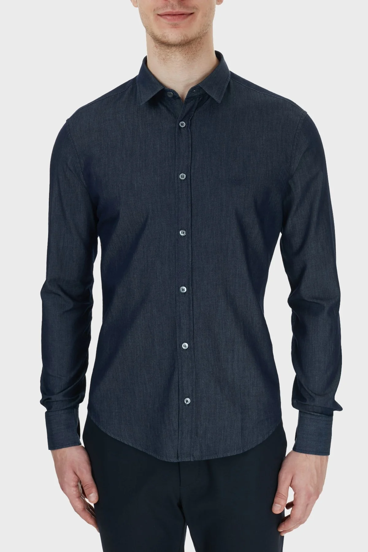 Emporio Armani Slim Fit Düz Yaka % 100 Pamuk Erkek Gömlek 6H1C03 1DG5Z 0941 LACİVERT - 1