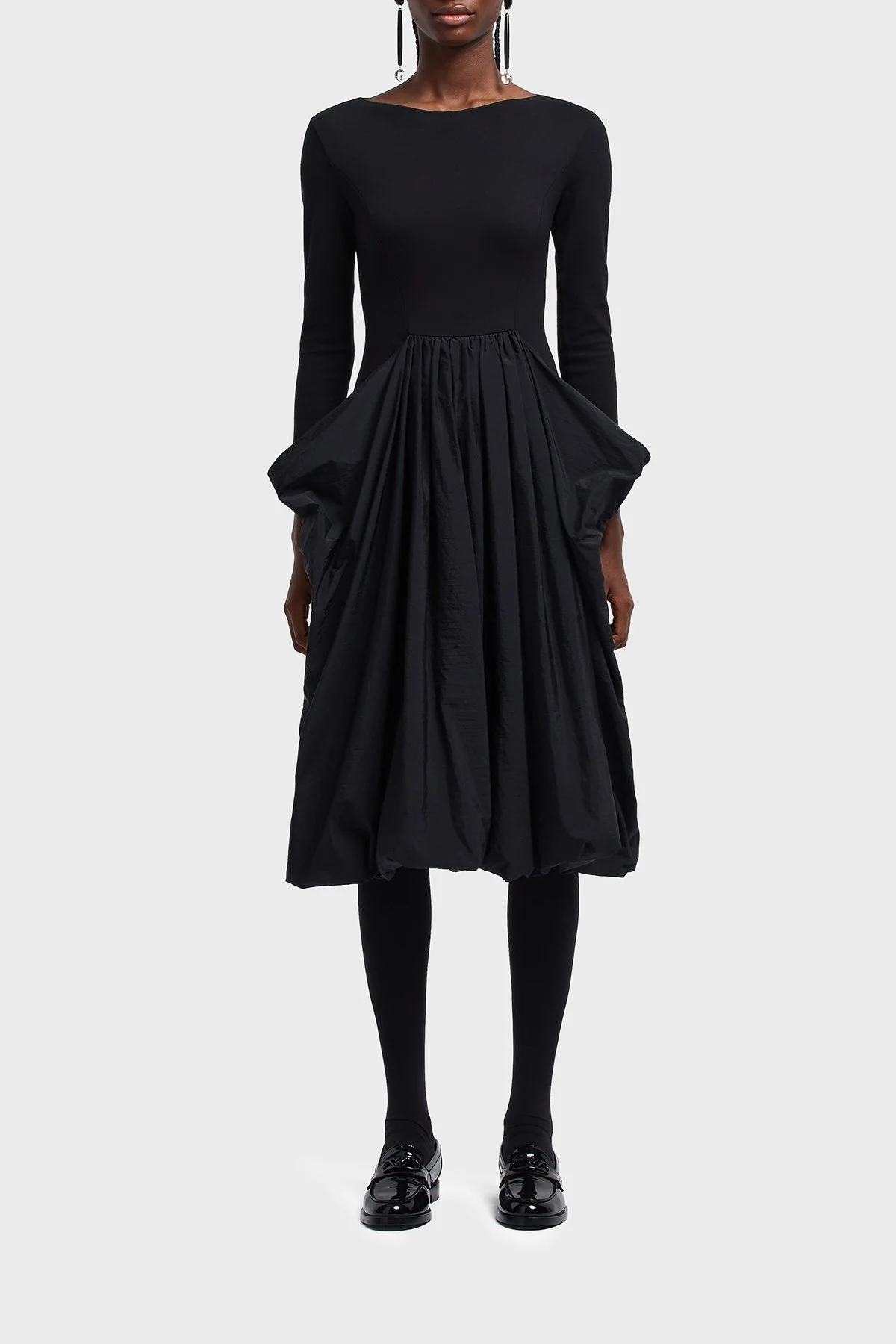 Emporio Armani Slim Fit Kayık Yaka Pileli Midi Boy Bayan Elbise EW002782 AF12303 UC001 SİYAH - 1