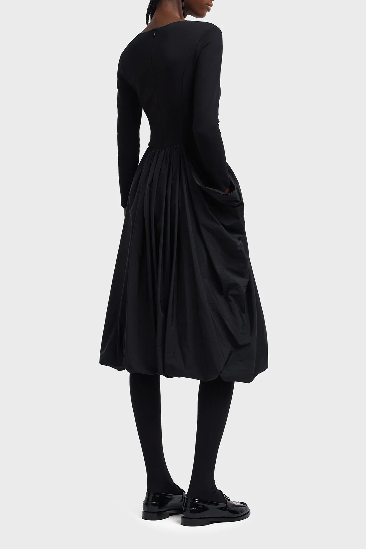 Emporio Armani Slim Fit Kayık Yaka Pileli Midi Boy Bayan Elbise EW002782 AF12303 UC001 SİYAH - 2