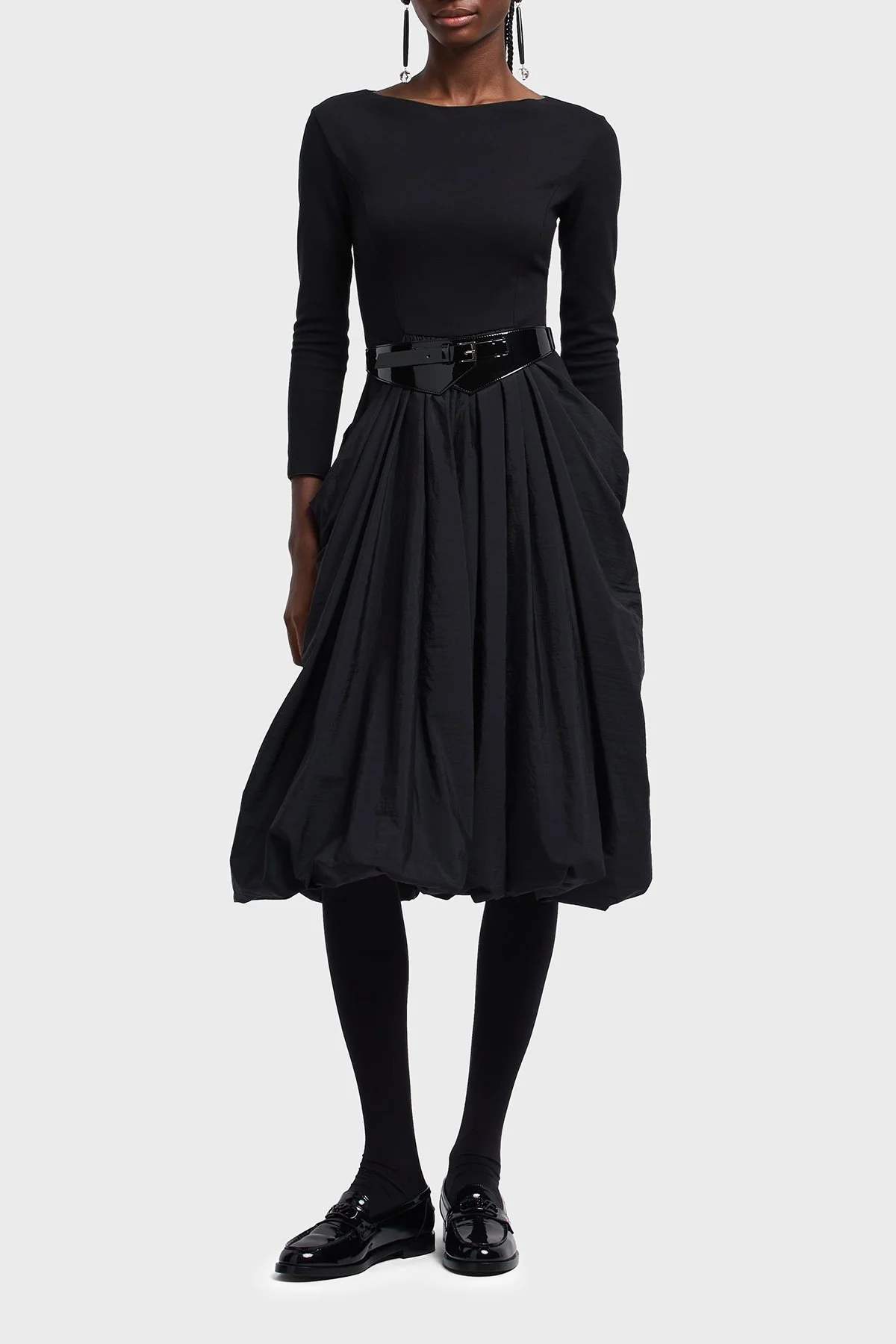 Emporio Armani Slim Fit Kayık Yaka Pileli Midi Boy Bayan Elbise EW002782 AF12303 UC001 SİYAH - 3