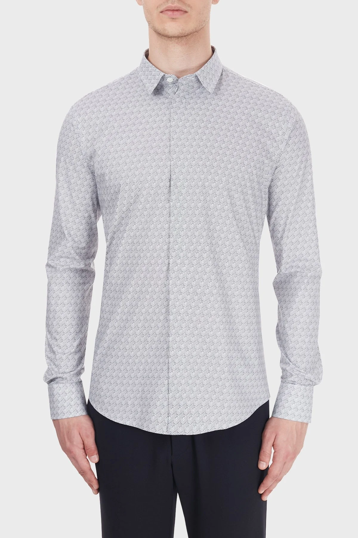 Emporio Armani Slim Fit Logo Baskılı Düz Yaka Pamuklu Erkek Gömlek 6H1C63 1NC0Z F103 AÇIK GRİ - 1