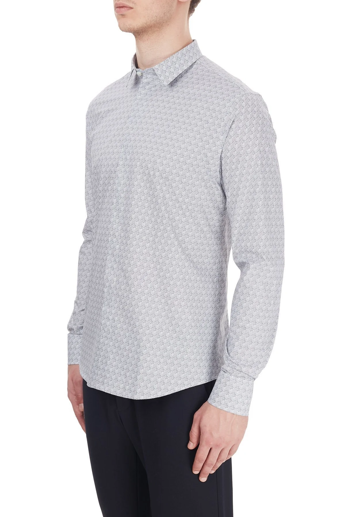 Emporio Armani Slim Fit Logo Baskılı Düz Yaka Pamuklu Erkek Gömlek 6H1C63 1NC0Z F103 AÇIK GRİ - 2