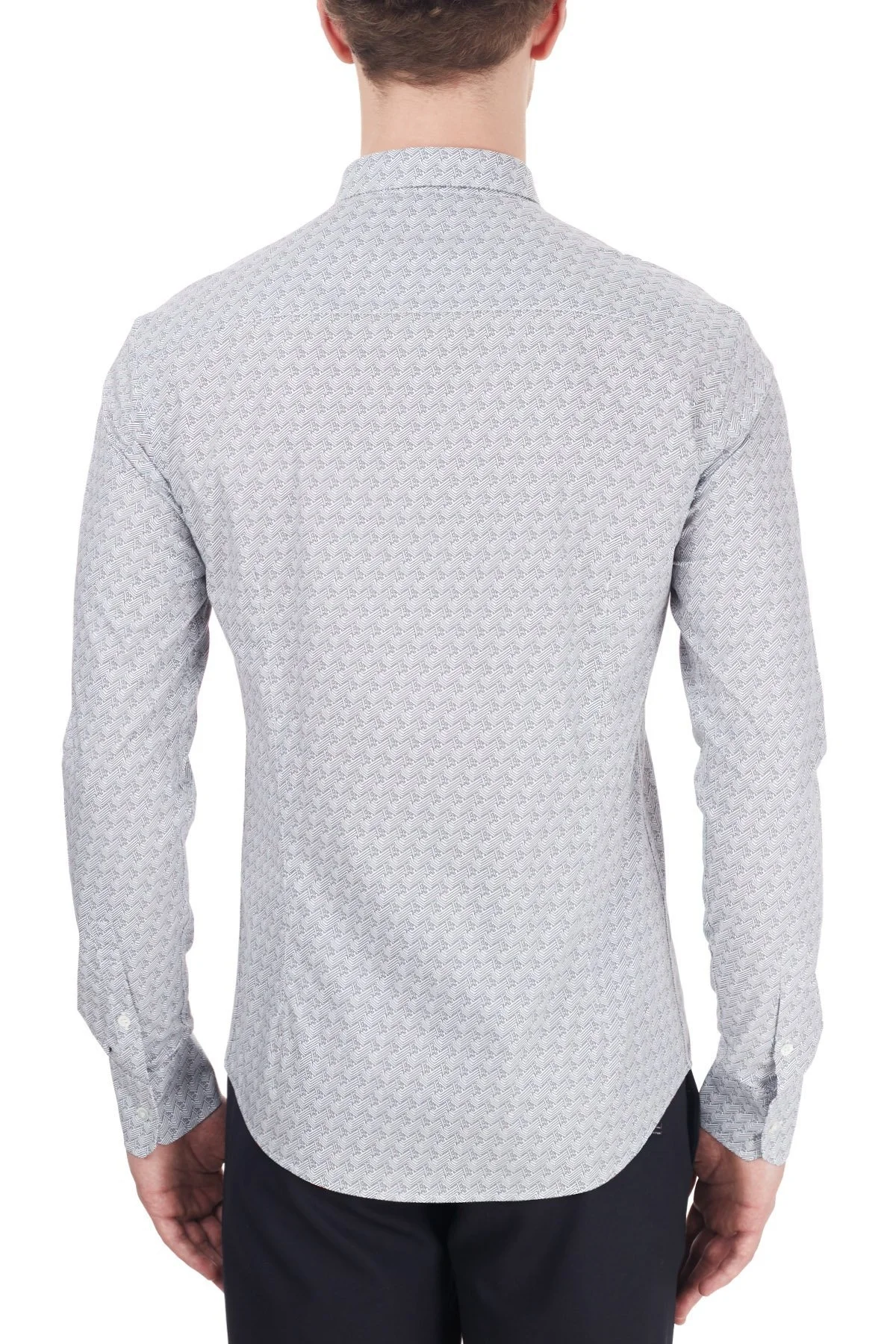 Emporio Armani Slim Fit Logo Baskılı Düz Yaka Pamuklu Erkek Gömlek 6H1C63 1NC0Z F103 AÇIK GRİ - 3