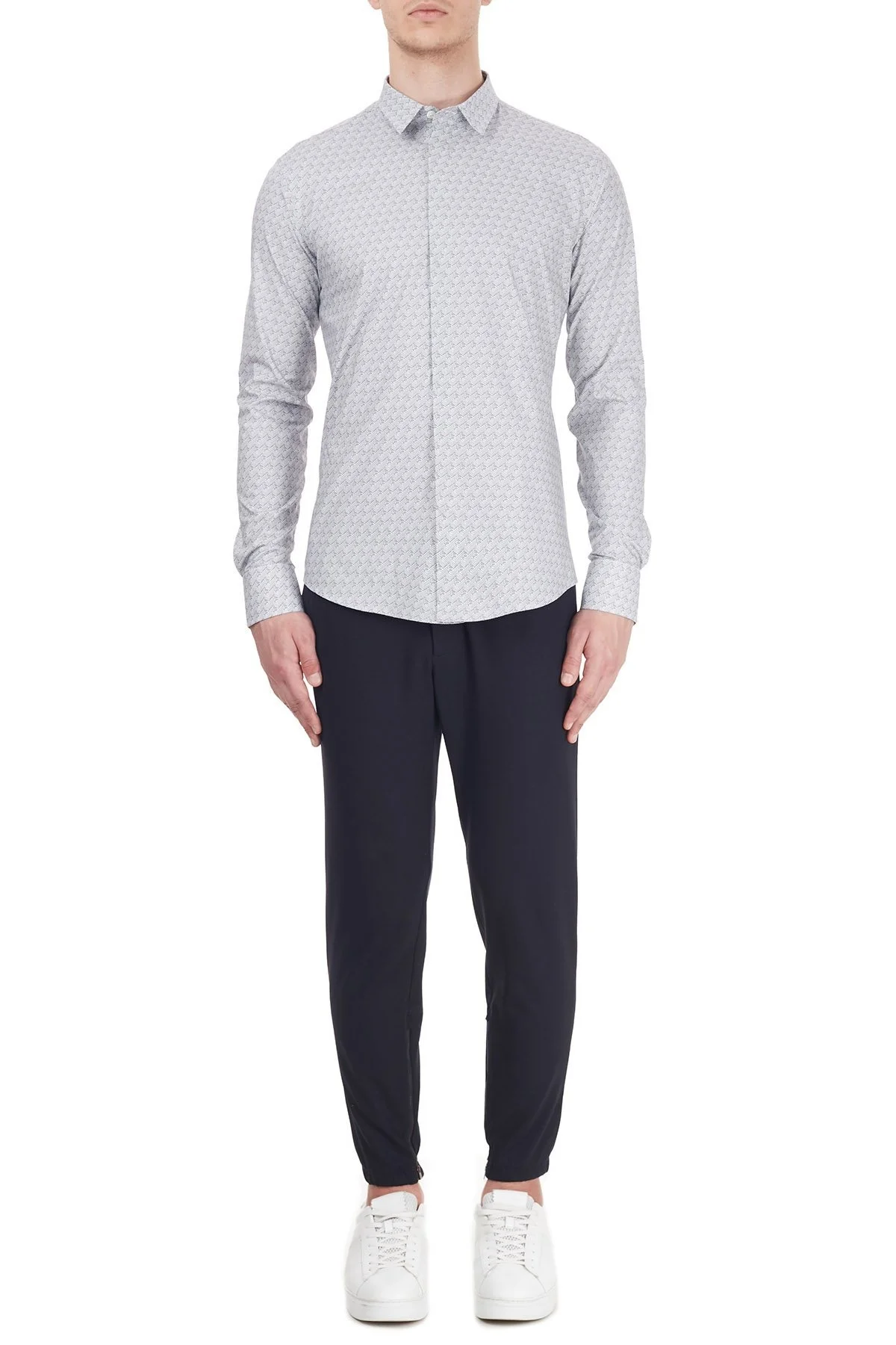 Emporio Armani Slim Fit Logo Baskılı Düz Yaka Pamuklu Erkek Gömlek 6H1C63 1NC0Z F103 AÇIK GRİ - 5