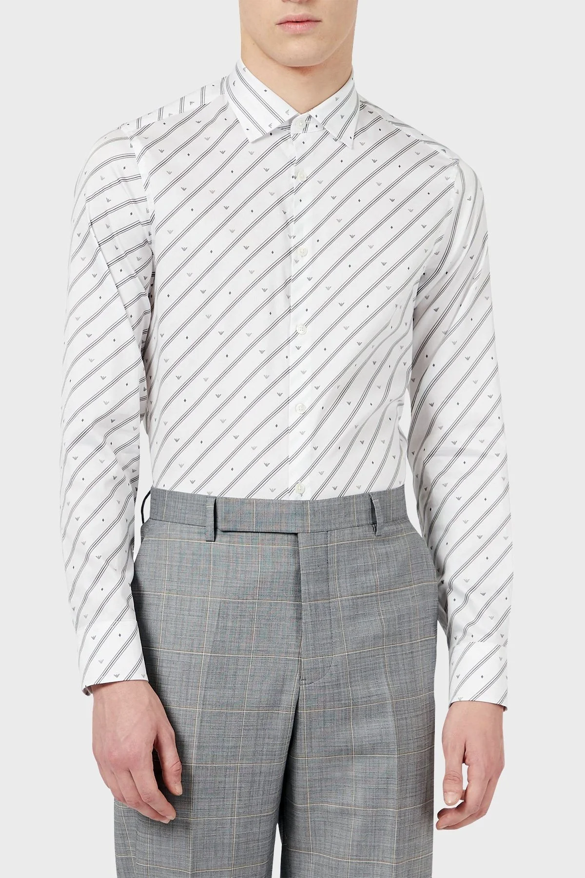 Emporio Armani Slim Fit Logo Baskılı Pamuklu Erkek Gömlek 3K1CC1 1NXTZ F124 BEYAZ - 1