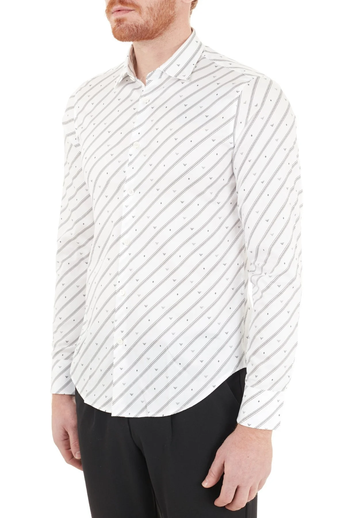 Emporio Armani Slim Fit Logo Baskılı Pamuklu Erkek Gömlek 3K1CC1 1NXTZ F124 BEYAZ - 3