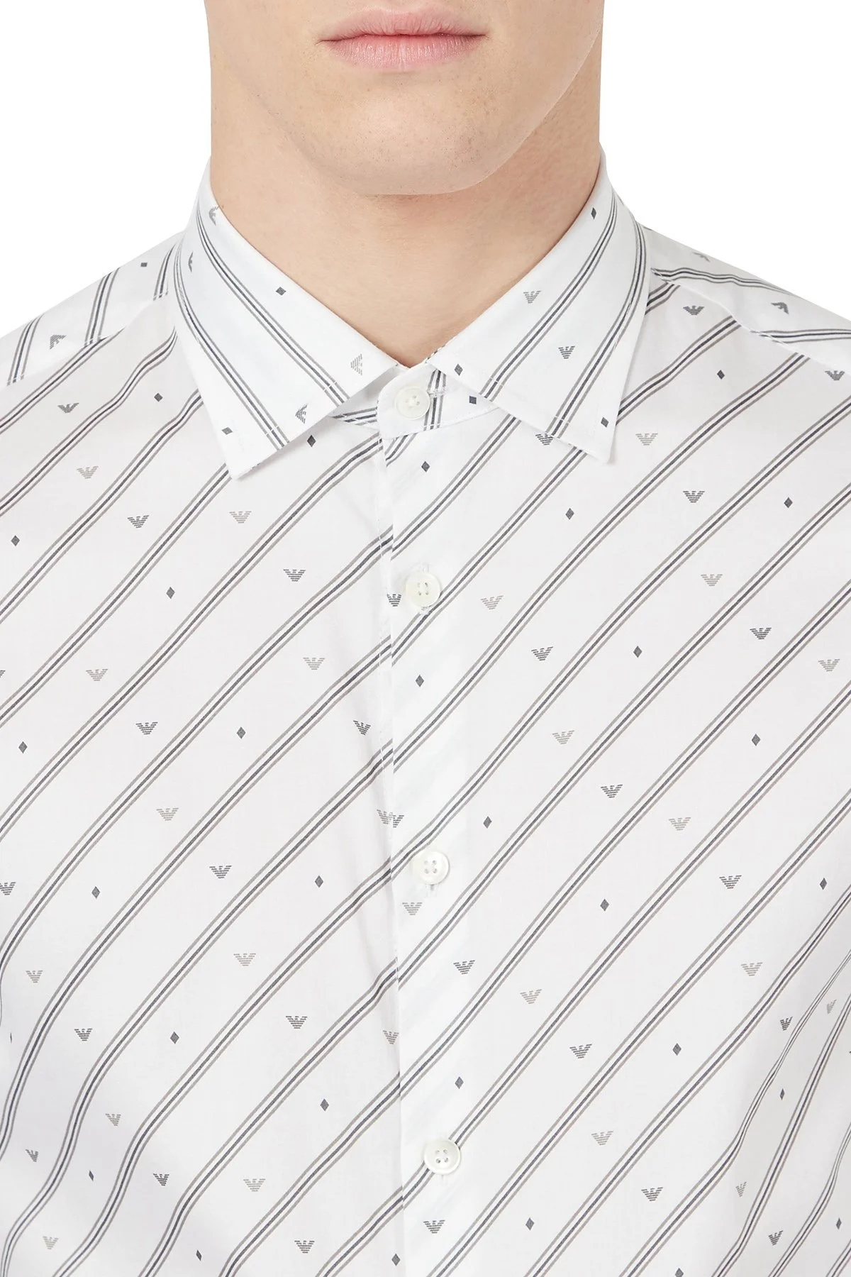 Emporio Armani Slim Fit Logo Baskılı Pamuklu Erkek Gömlek 3K1CC1 1NXTZ F124 BEYAZ - 5