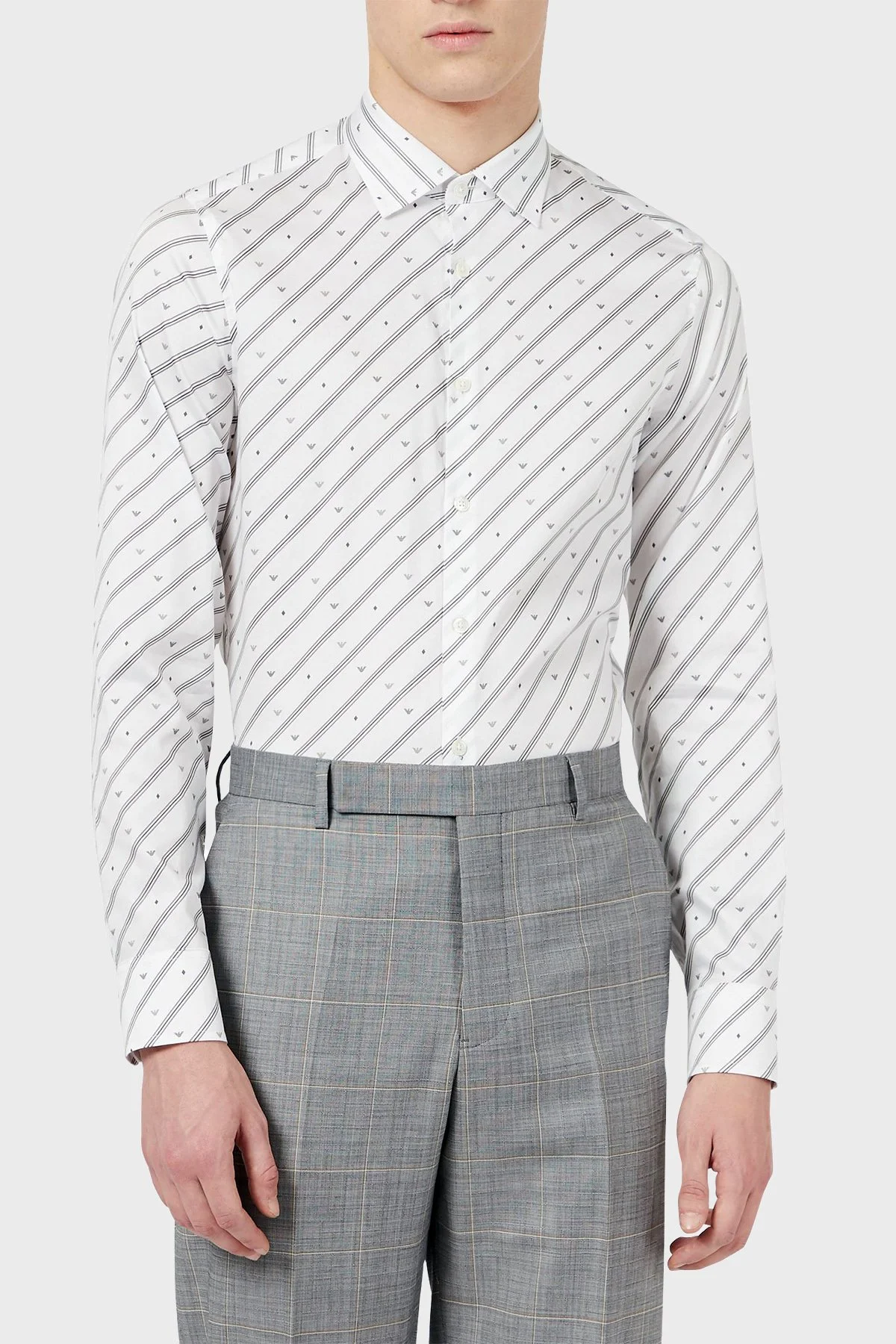 Emporio Armani Slim Fit Logo Baskılı Pamuklu Erkek Gömlek 3K1CC1 1NXTZ F124 BEYAZ - 1