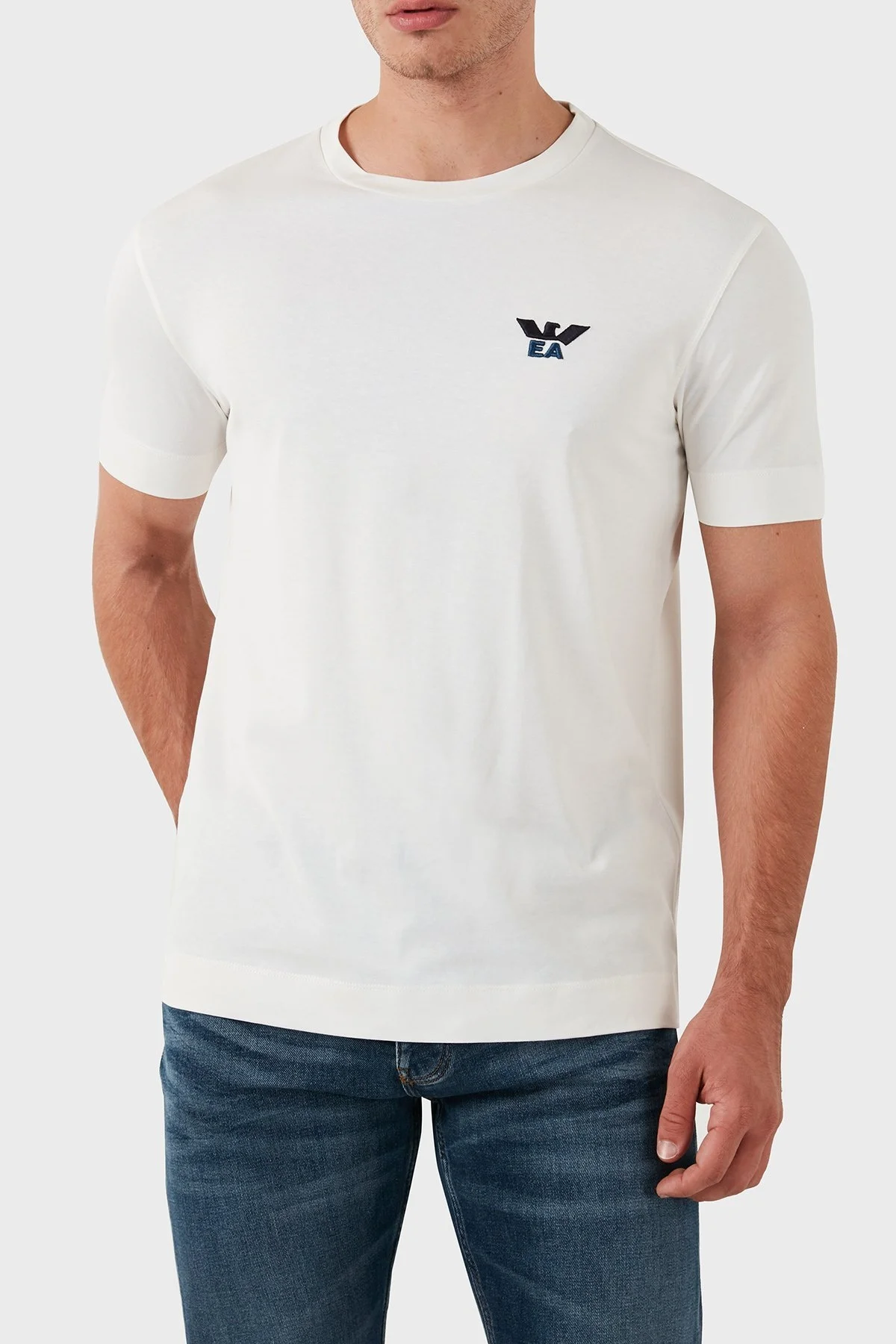 Emporio Armani Slim Fit Pamuklu Bisiklet Yaka Erkek T Shirt 6D1TM1 1JOCZ 01B8 BEYAZ - 7