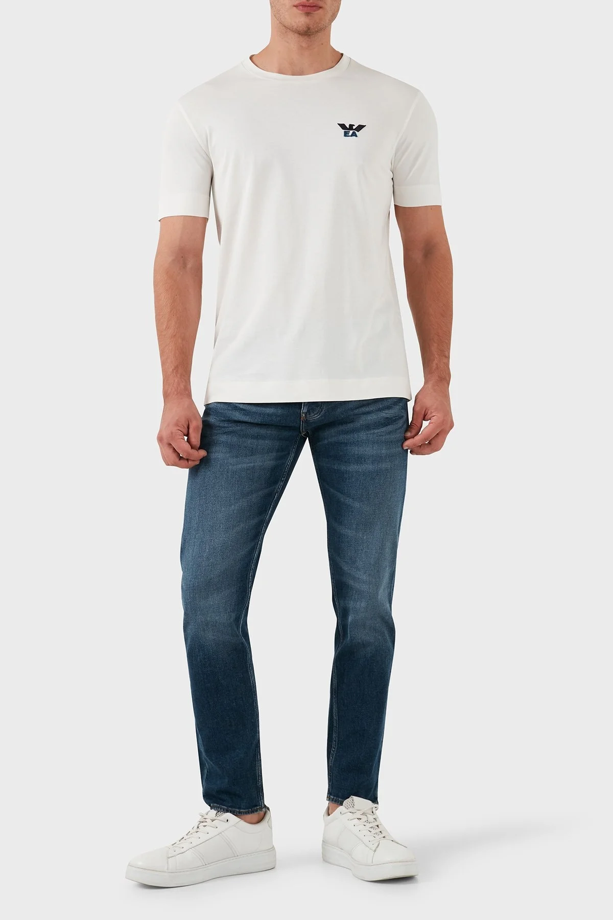 Emporio Armani Slim Fit Pamuklu Bisiklet Yaka Erkek T Shirt 6D1TM1 1JOCZ 01B8 BEYAZ - 8