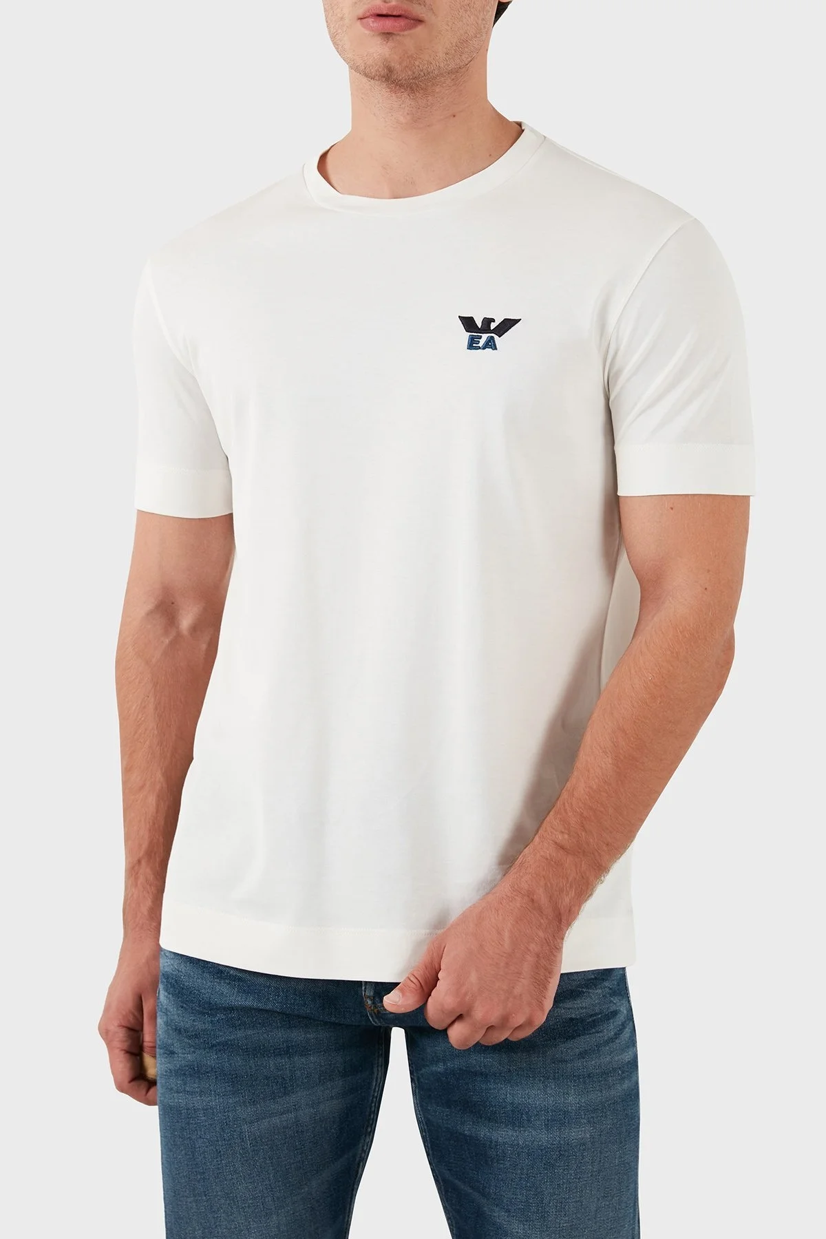 Emporio Armani Slim Fit Pamuklu Bisiklet Yaka Erkek T Shirt 6D1TM1 1JOCZ 01B8 BEYAZ - 10