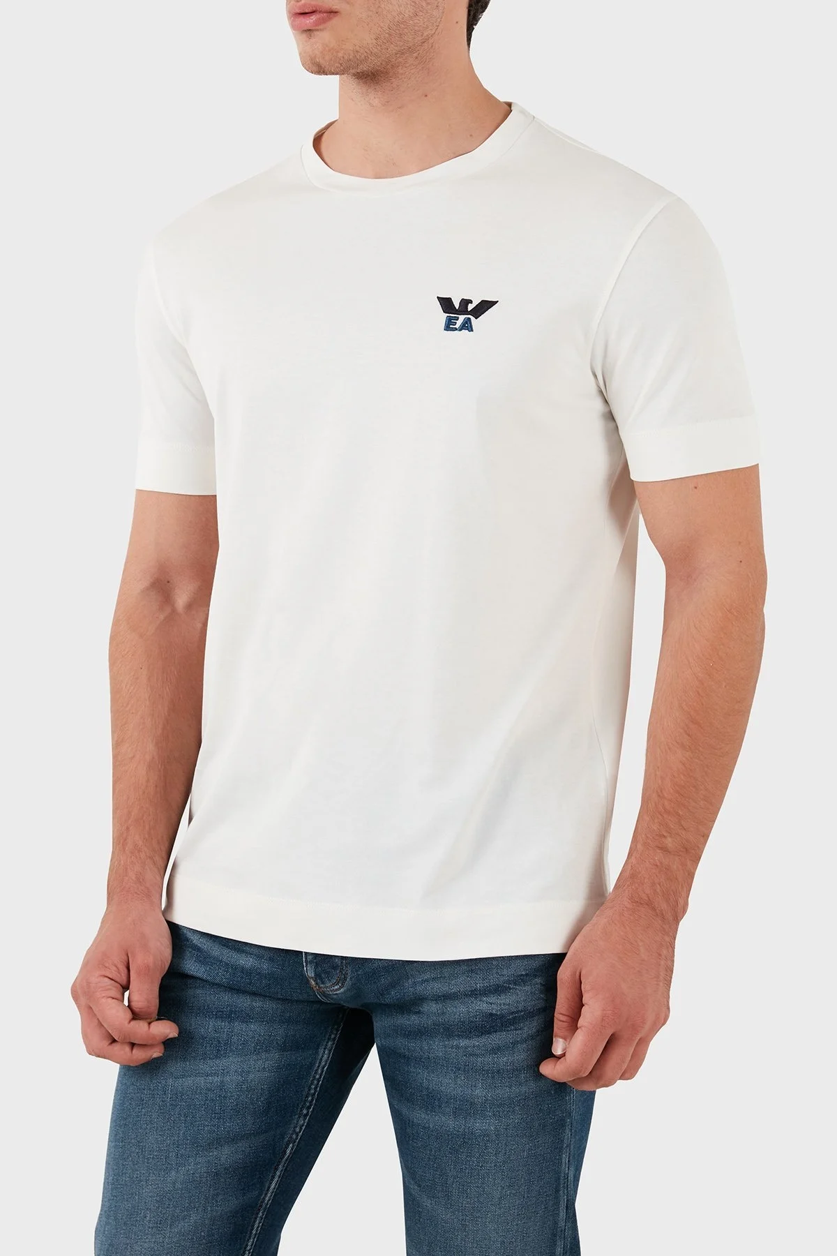 Emporio Armani Slim Fit Pamuklu Bisiklet Yaka Erkek T Shirt 6D1TM1 1JOCZ 01B8 BEYAZ - 11