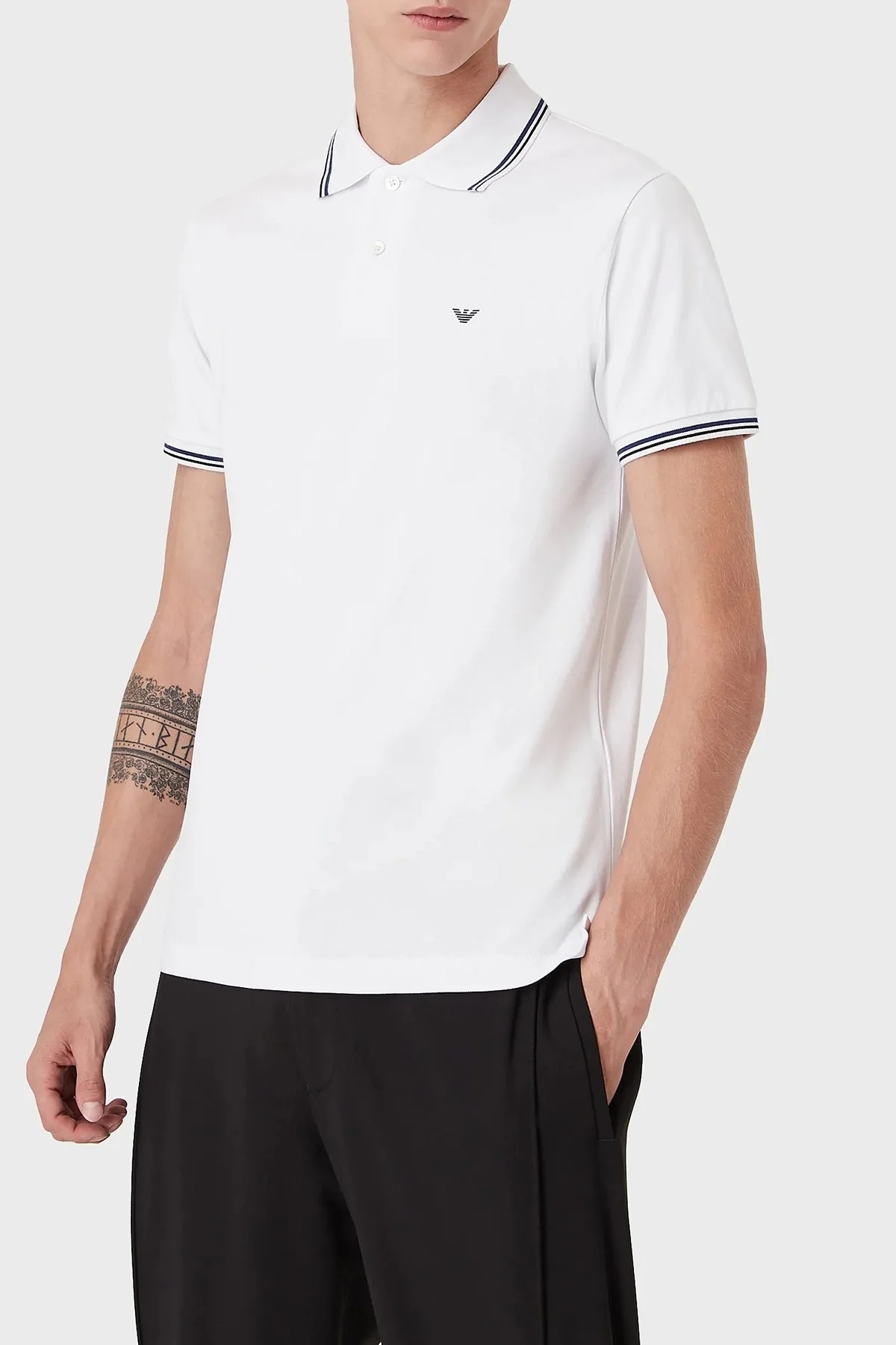 Emporio Armani Slim Fit Pamuklu Düğmeli Polo Erkek T Shirt 8N1FB41JPTZ 0100 BEYAZ - 1