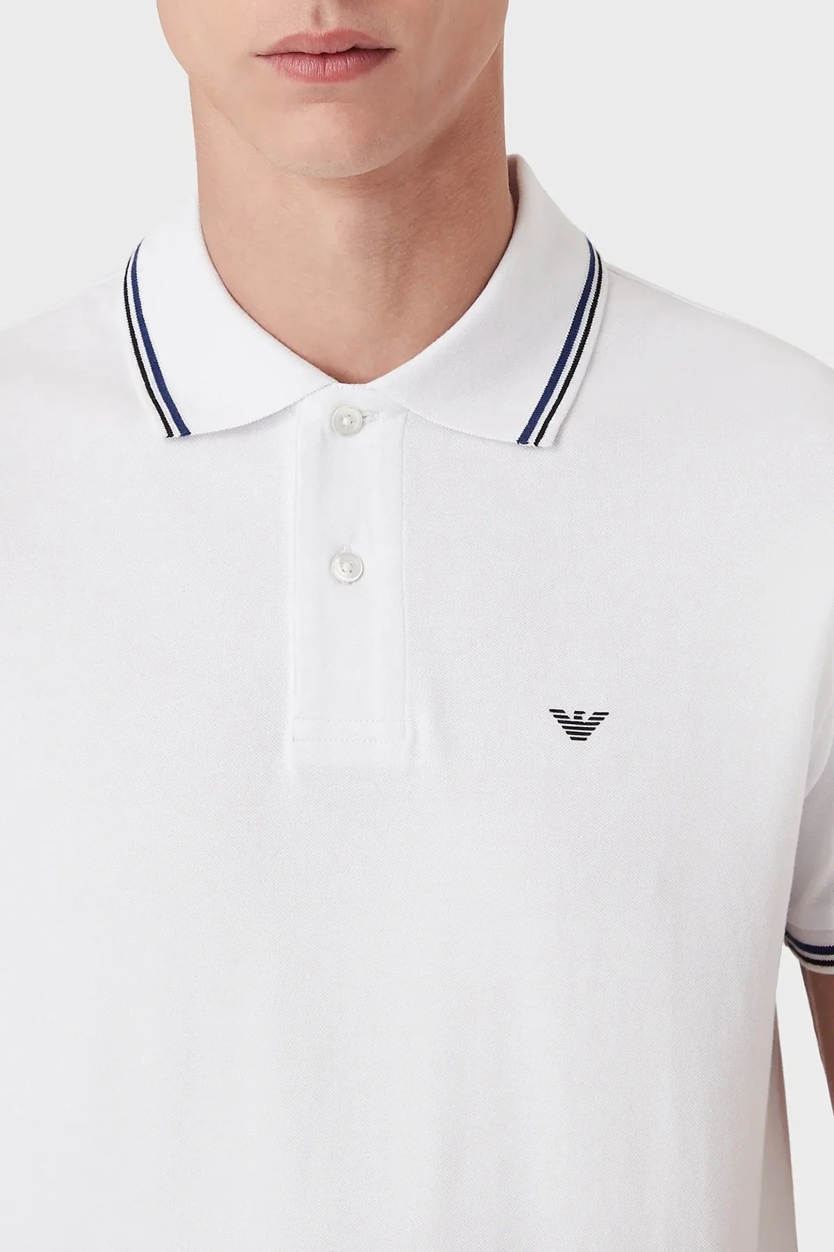 Emporio Armani Slim Fit Pamuklu Düğmeli Polo Erkek T Shirt 8N1FB41JPTZ 0100 BEYAZ - 5