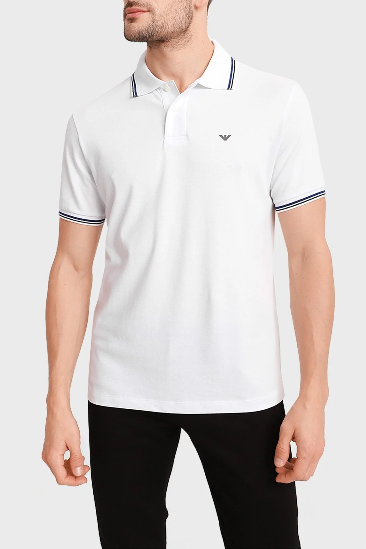 Emporio Armani Slim Fit Pamuklu Düğmeli T Shirt Erkek Polo 8N1FB3 1JPTZ 0100 BEYAZ - 1