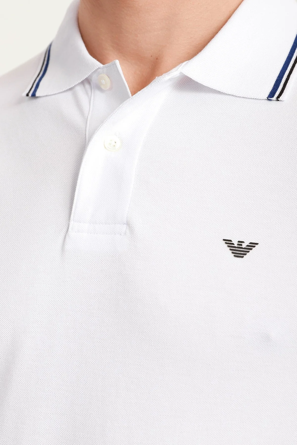 Emporio Armani Slim Fit Pamuklu Düğmeli T Shirt Erkek Polo 8N1FB3 1JPTZ 0100 BEYAZ - 2