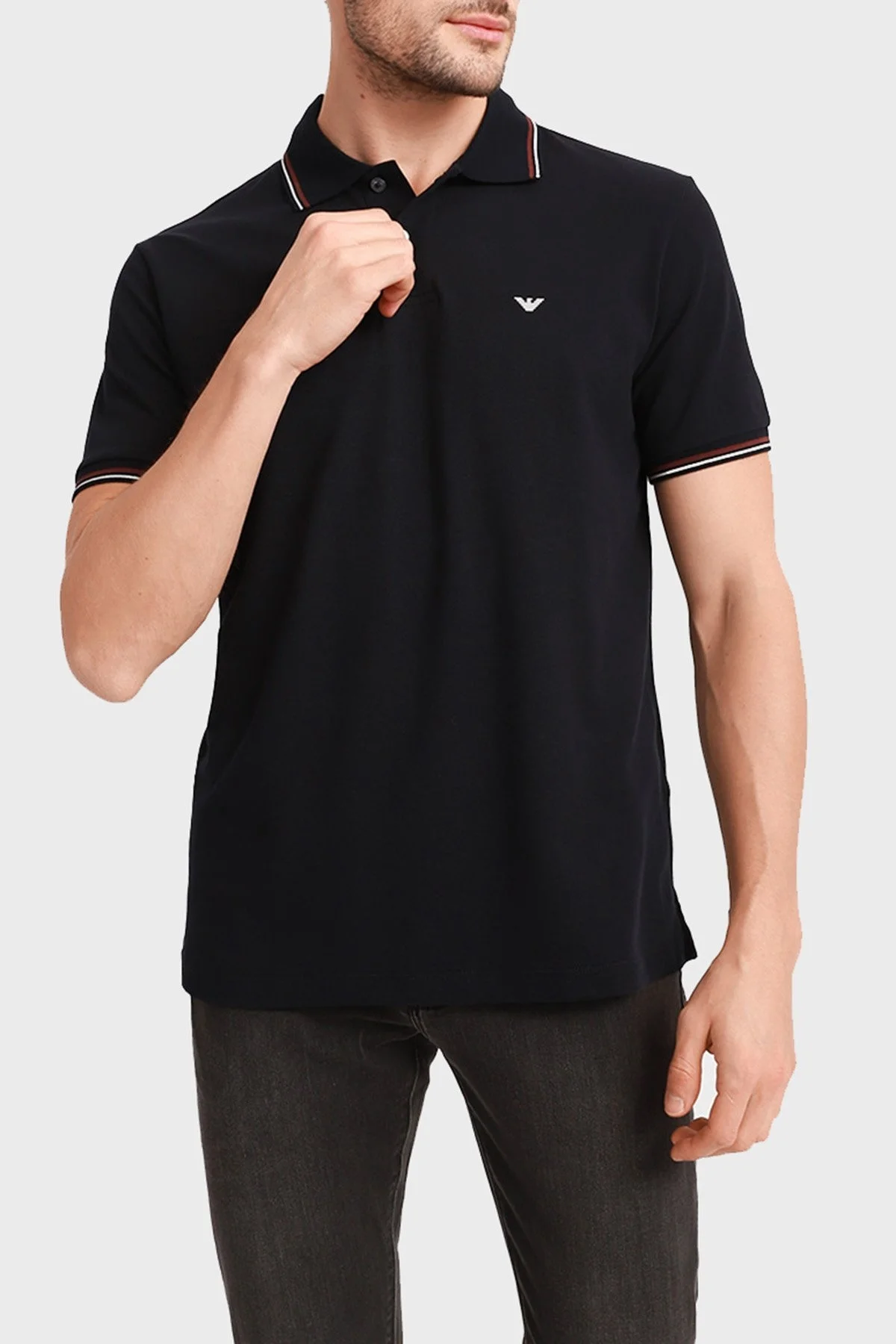 Emporio Armani Slim Fit Pamuklu Düğmeli T Shirt Erkek Polo 8N1FB3 1JPTZ 0999 SİYAH - 1