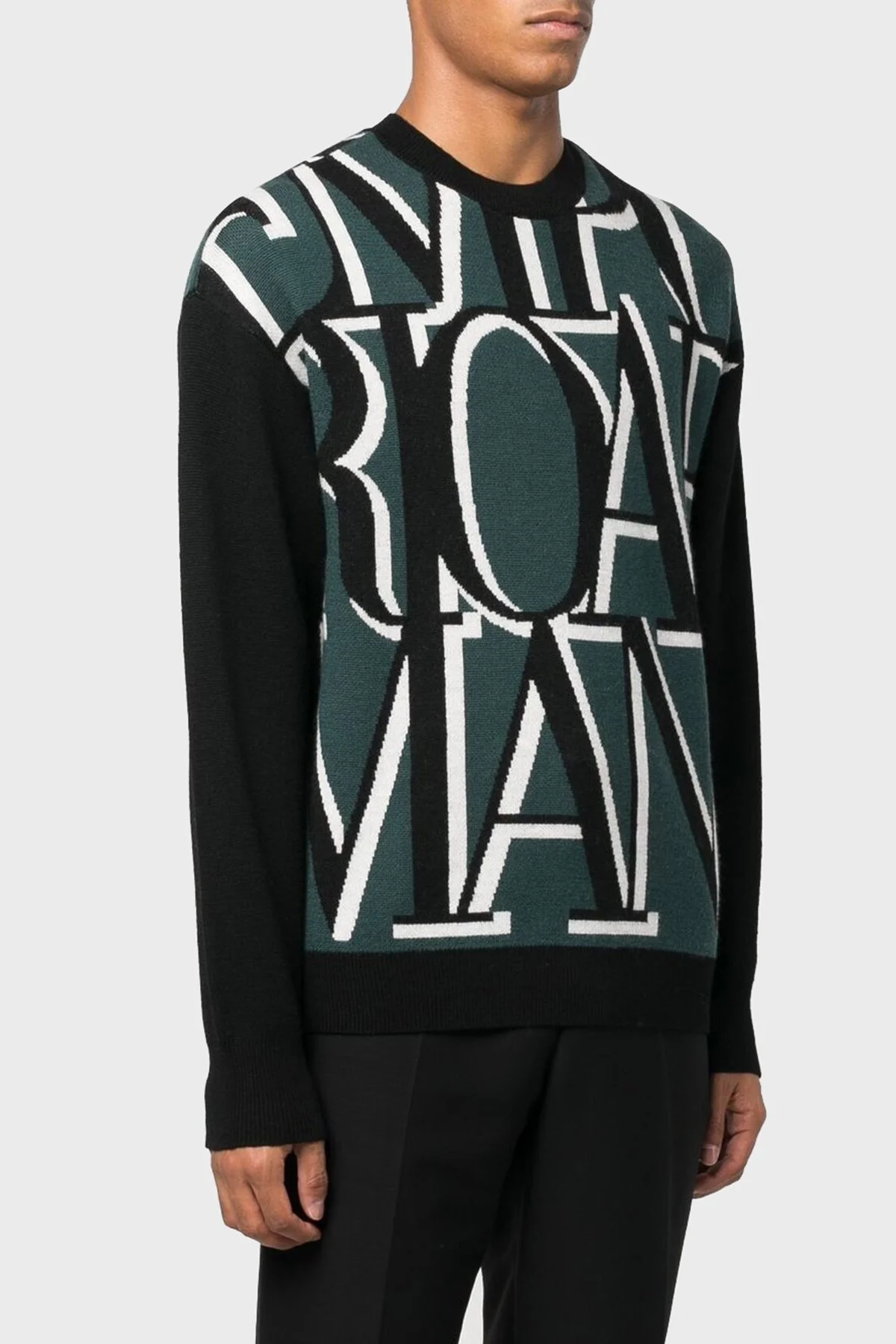 Emporio Armani Slim Fit Tamamı Logolu Bisiklet Yaka % 100 Yün Erkek Kazak 6L1MXW 1MCPZ F022 HAKİ - 1