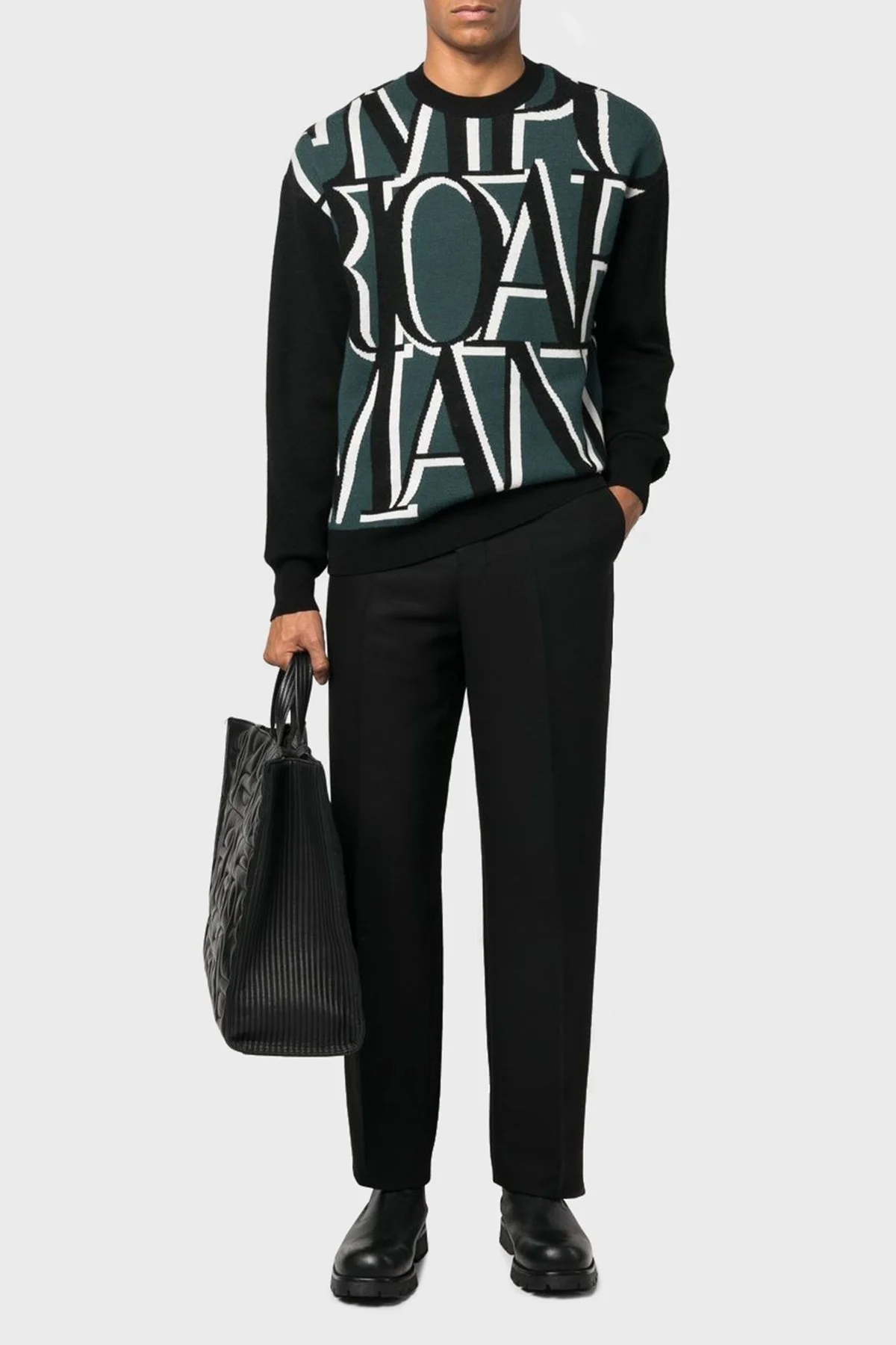 Emporio Armani Slim Fit Tamamı Logolu Bisiklet Yaka % 100 Yün Erkek Kazak 6L1MXW 1MCPZ F022 HAKİ - 2