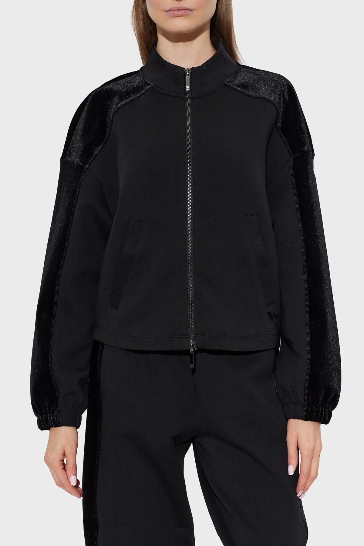 Emporio Armani Şönil ŞErit Detaylı Logolu Pamuklu Kadın Ceket EW004206 AF10002 UC001 Siyah - 1