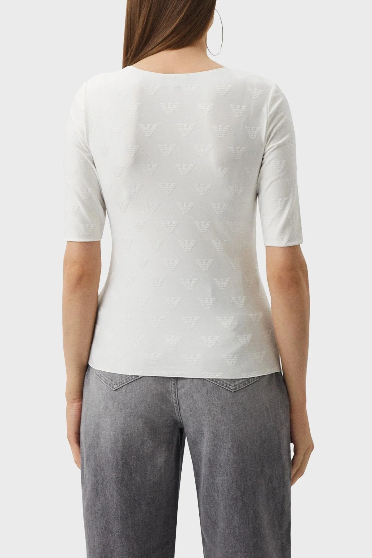 Emporio Armani Streç Jakarlı Jarse V Yaka Bayan T Shirt 8N2M9A 2JHFZ F123 BEYAZ - 2