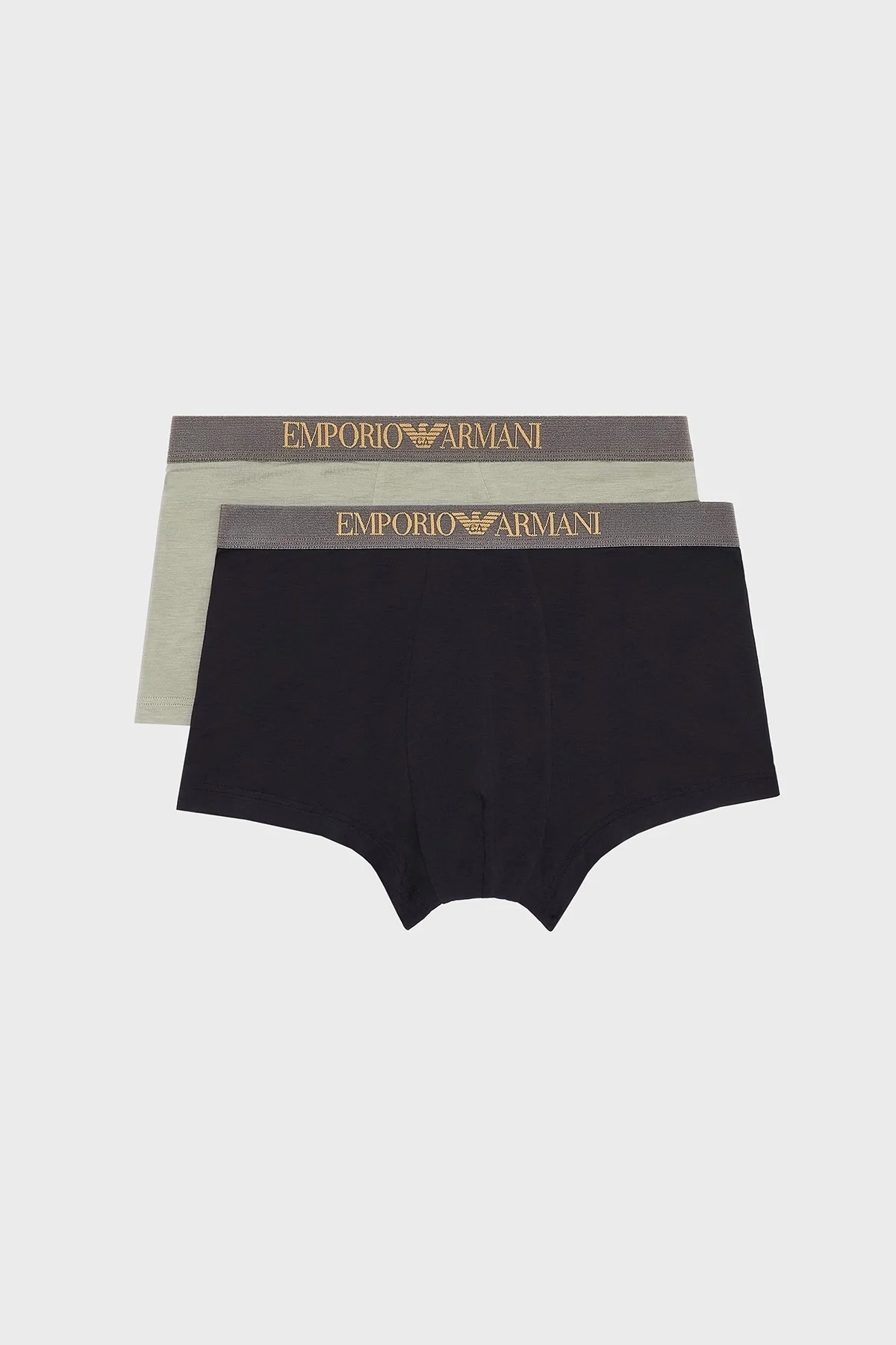Emporio Armani Streç Logolu 2 Pack Erkek Boxer EM000253 AF10787 M7003 SİYAH-HAKİ - 1