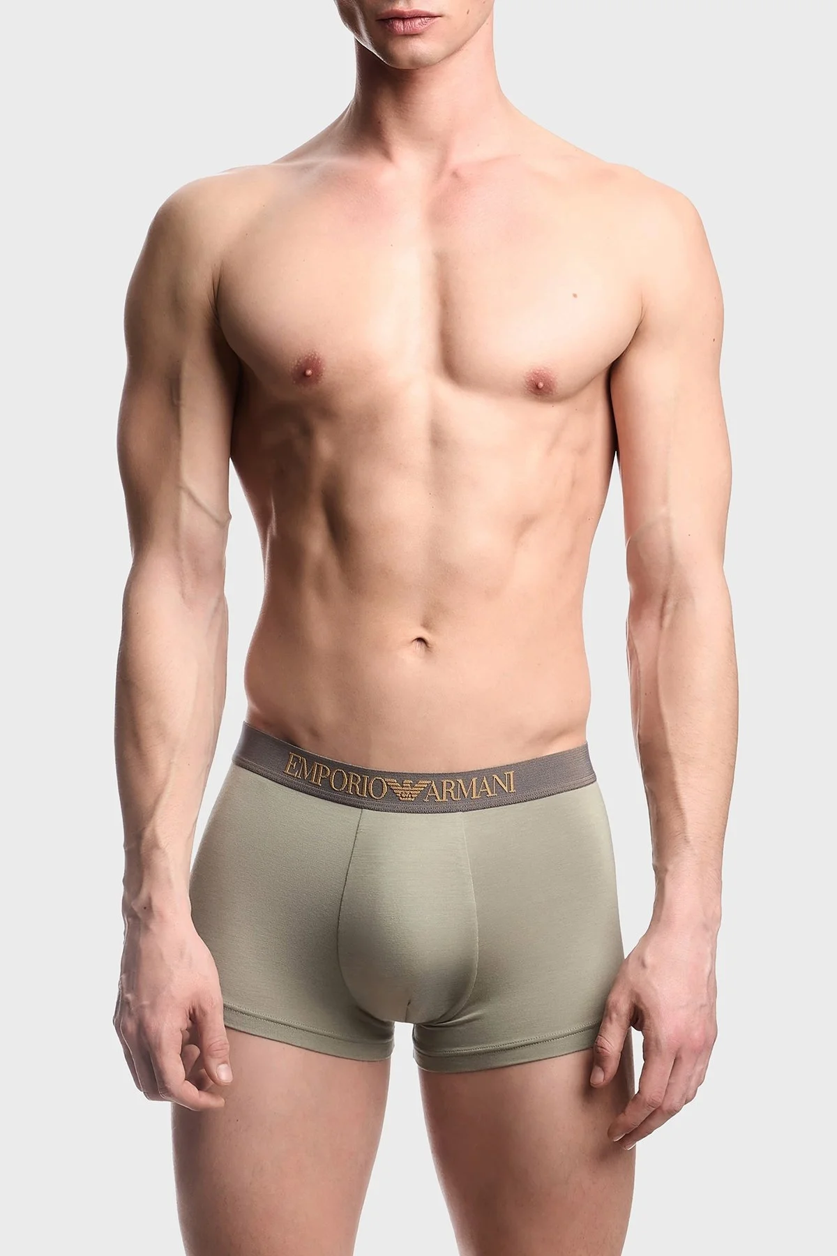 Emporio Armani Streç Logolu 2 Pack Erkek Boxer EM000253 AF10787 M7003 SİYAH-HAKİ - 2