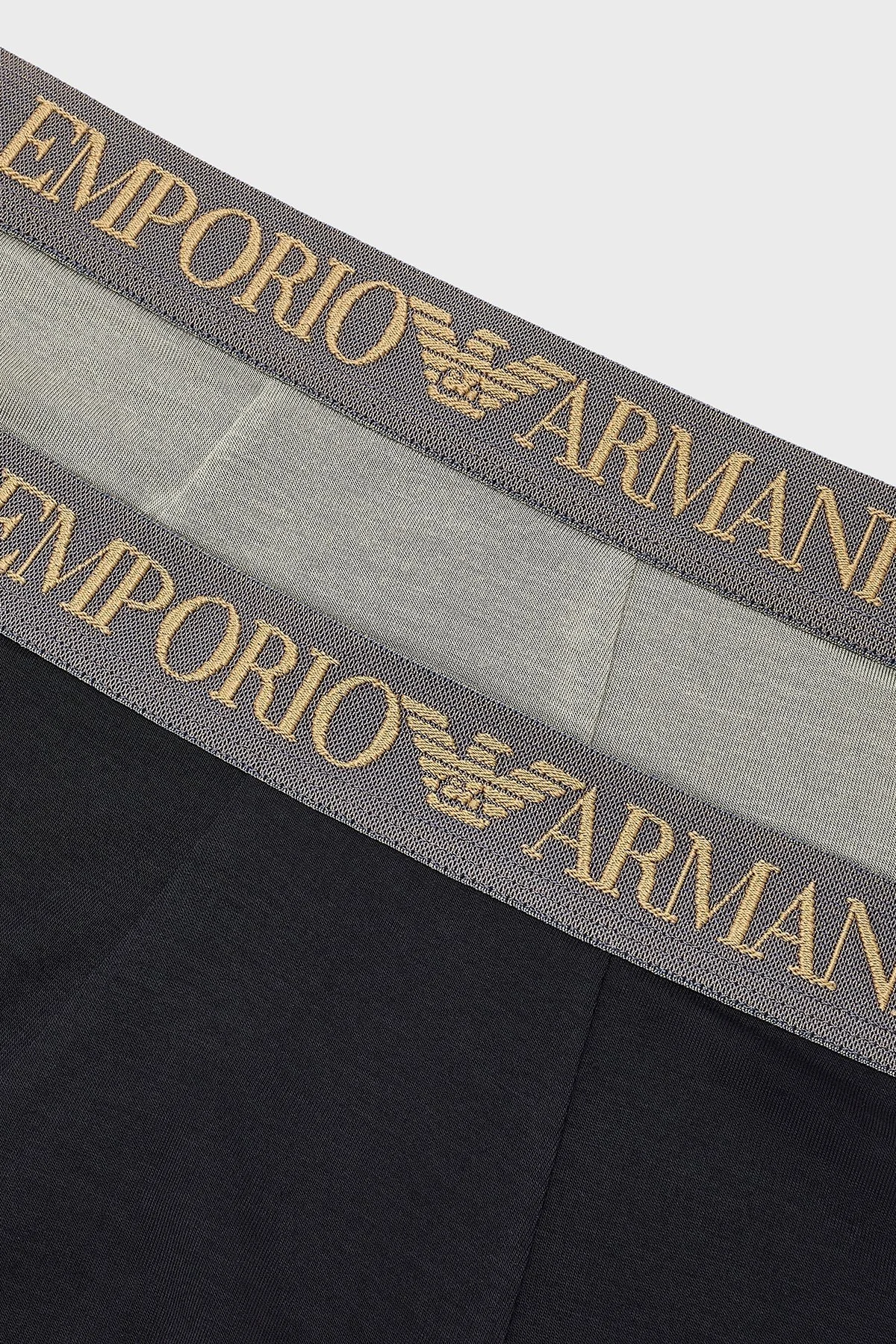 Emporio Armani Streç Logolu 2 Pack Erkek Boxer EM000253 AF10787 M7003 SİYAH-HAKİ - 4