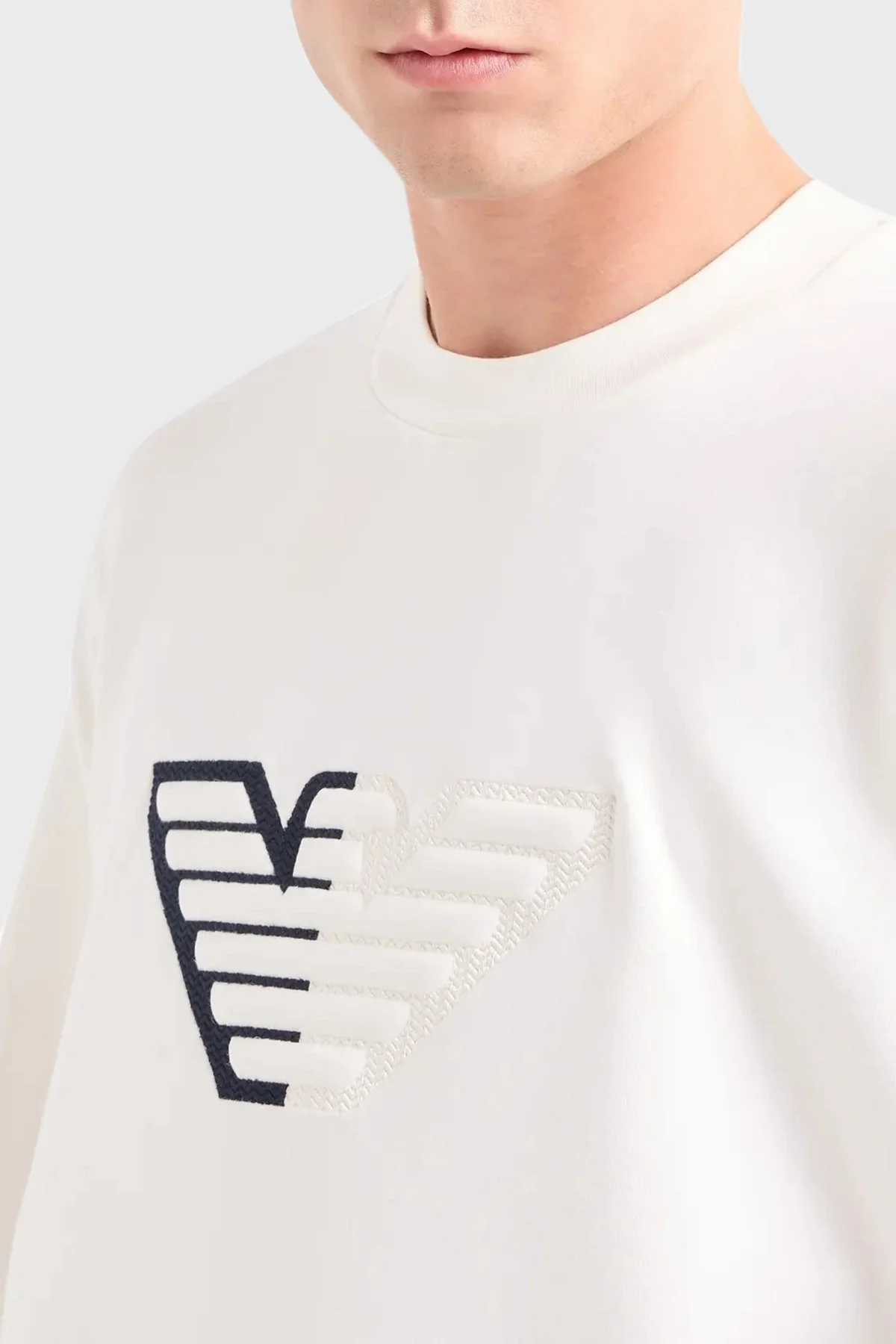 Emporio Armani Streç Pamuklu Bisiklet Yaka Erkek Sweat 6D1M76 1JHSZ 0101 BEYAZ - 4