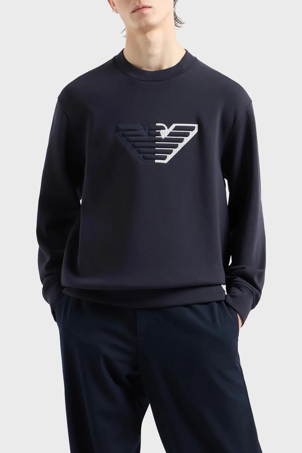 Emporio Armani Streç Pamuklu Bisiklet Yaka Erkek Sweat 6D1M76 1JHSZ 0920 LACİVERT - 1