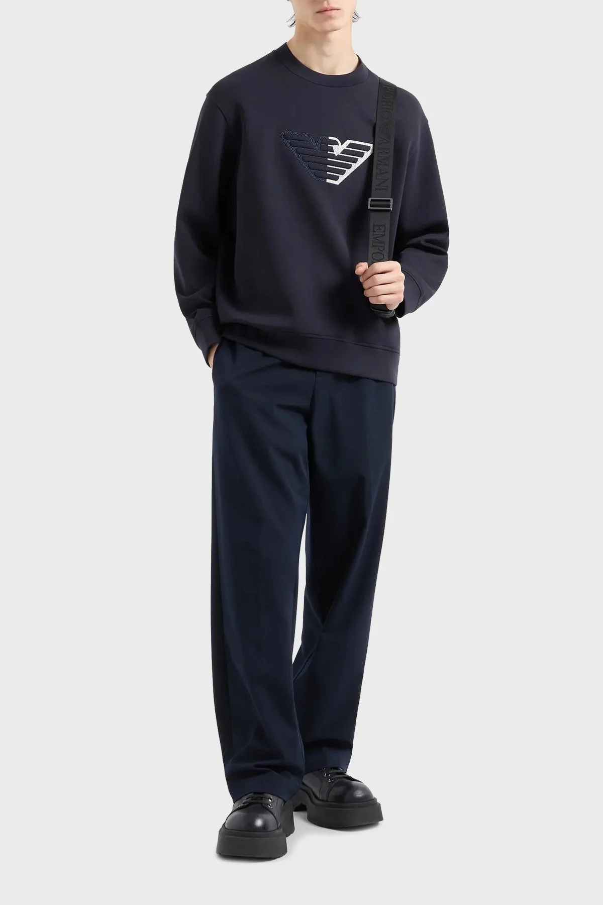 Emporio Armani Streç Pamuklu Bisiklet Yaka Erkek Sweat 6D1M76 1JHSZ 0920 LACİVERT - 3