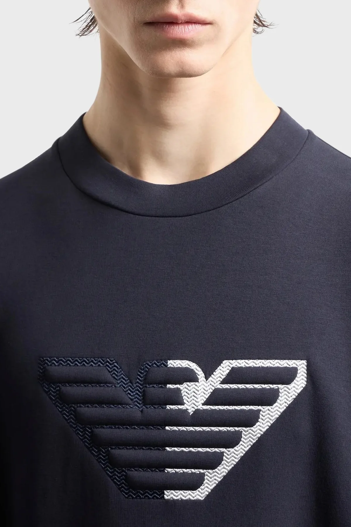 Emporio Armani Streç Pamuklu Bisiklet Yaka Erkek Sweat 6D1M76 1JHSZ 0920 LACİVERT - 4