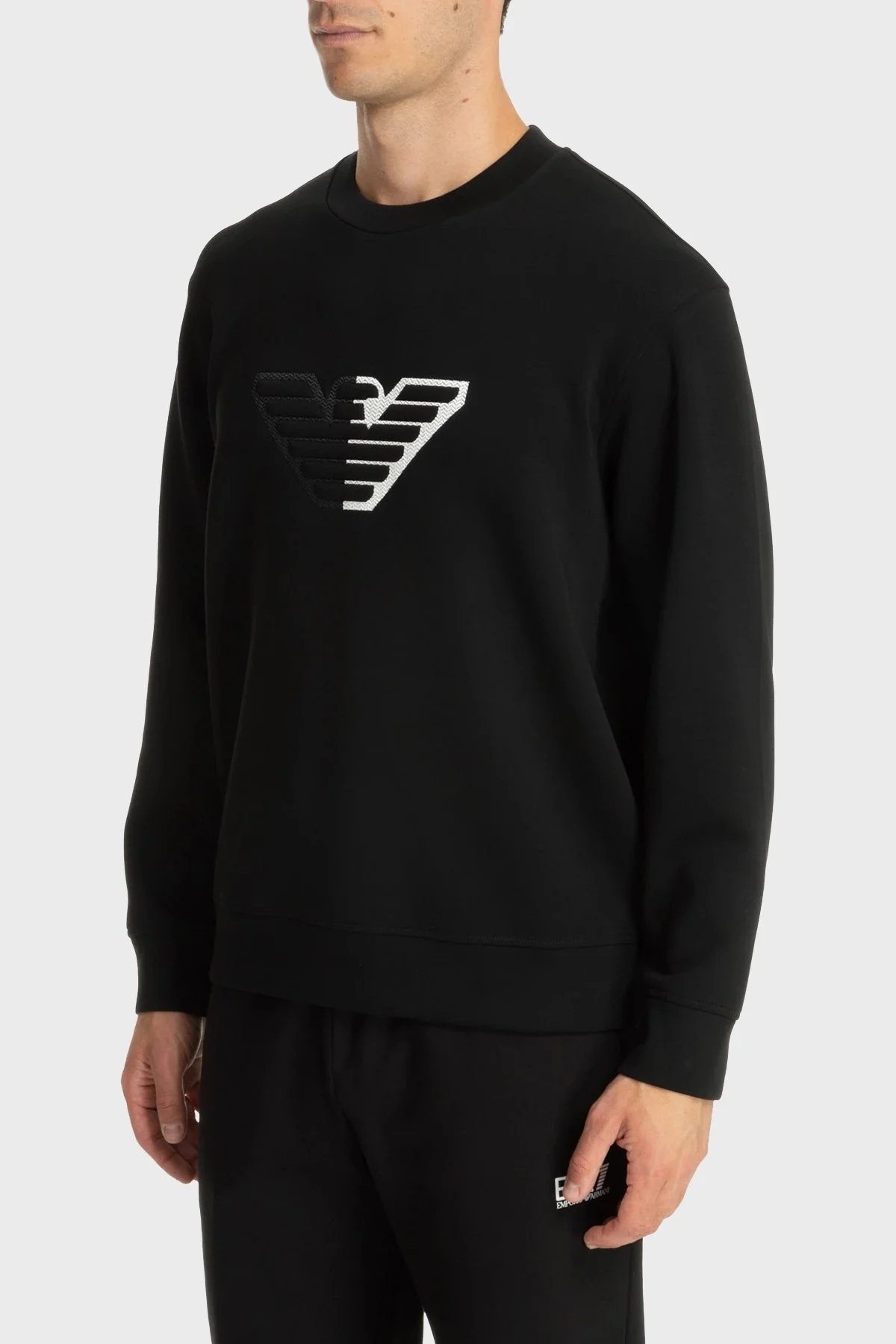 Emporio Armani Streç Pamuklu Bisiklet Yaka Erkek Sweat 6D1M76 1JHSZ 0999 SİYAH - 2