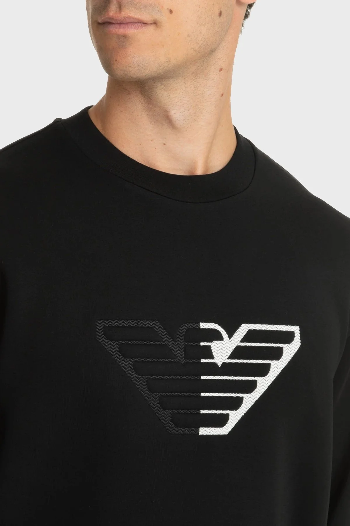 Emporio Armani Streç Pamuklu Bisiklet Yaka Erkek Sweat 6D1M76 1JHSZ 0999 SİYAH - 4