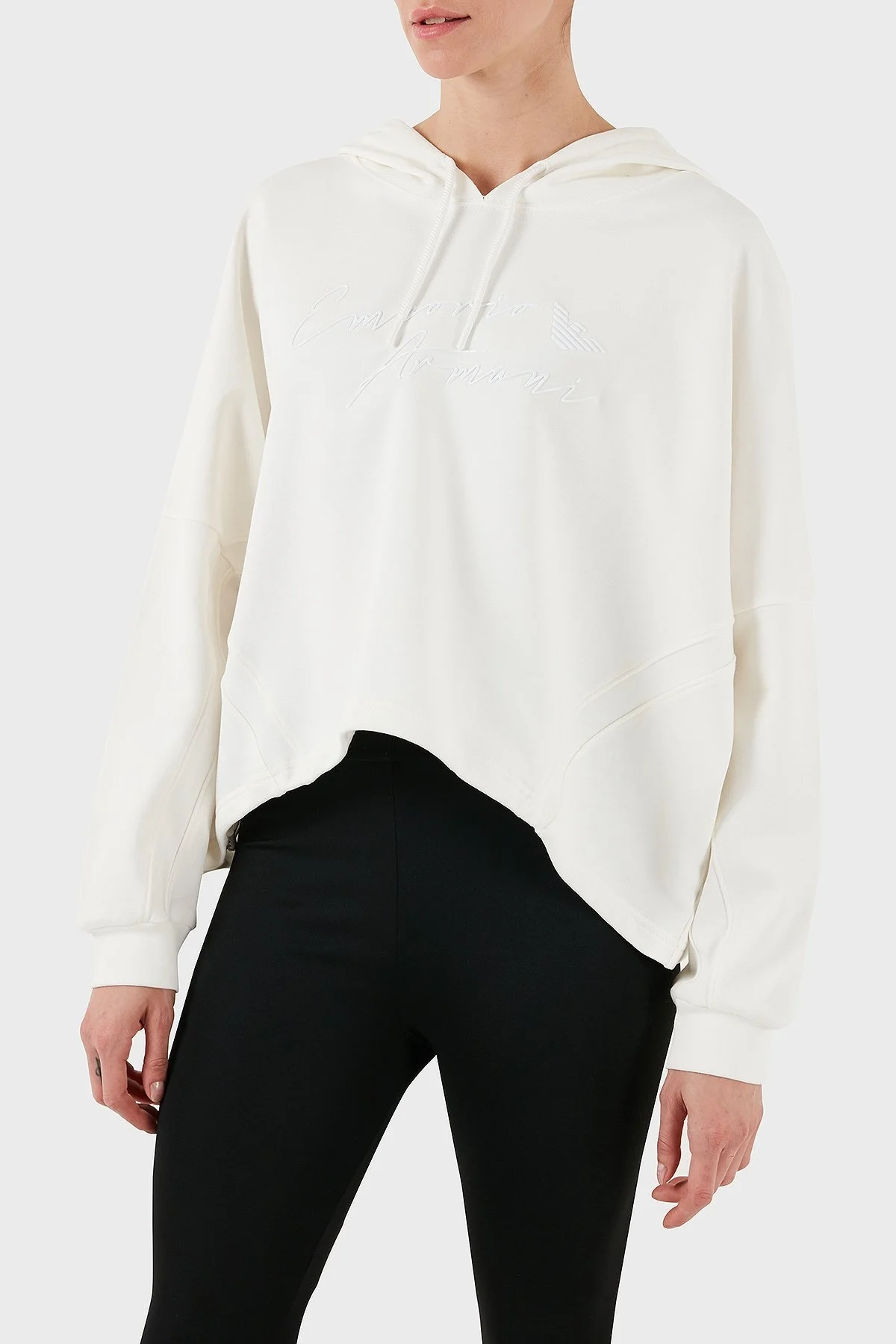 Emporio Armani Streç Pamuklu Boyfirend Fit Kapüşonlu Bayan Sweat 6D2M7F 2J49Z 0101 BEYAZ - 7