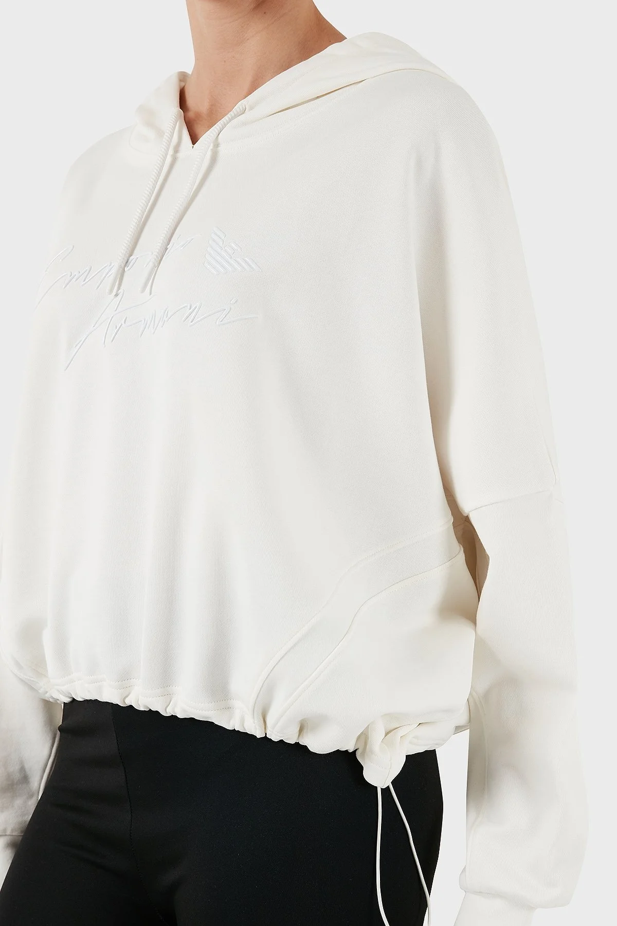 Emporio Armani Streç Pamuklu Boyfirend Fit Kapüşonlu Bayan Sweat 6D2M7F 2J49Z 0101 BEYAZ - 10