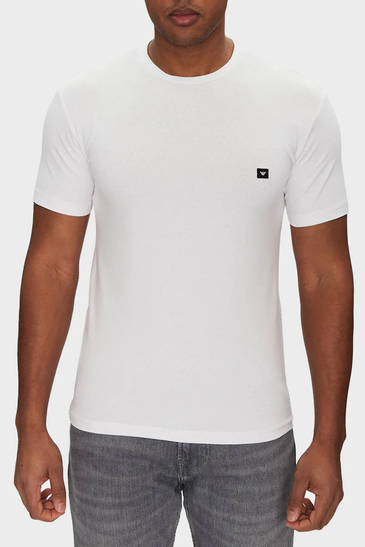 Emporio Armani Streç Pamuklu Fitted Fit Bisiklet Yaka Erkek T Shirt EM000379 AF10785 U0002 BEYAZ - 1