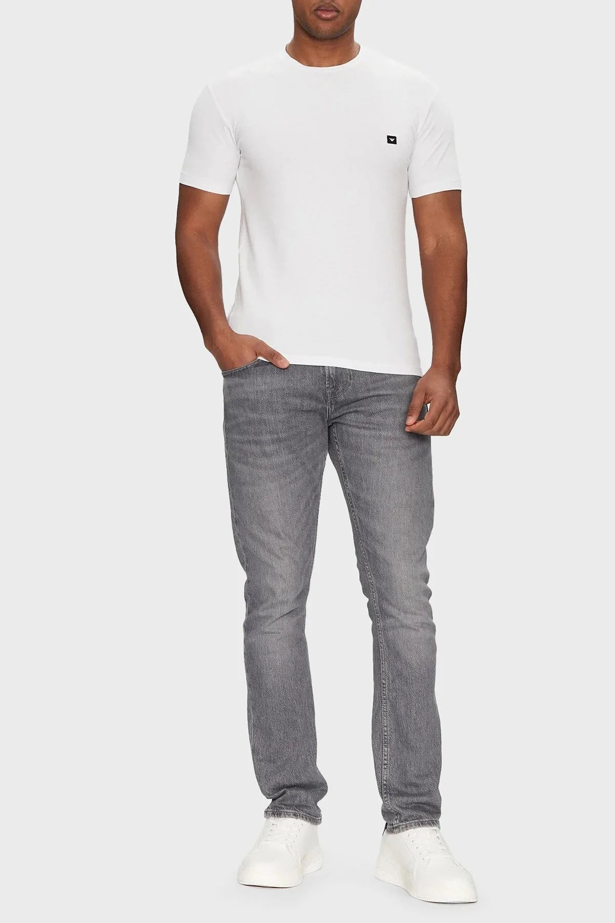 Emporio Armani Streç Pamuklu Fitted Fit Bisiklet Yaka Erkek T Shirt EM000379 AF10785 U0002 BEYAZ - 3