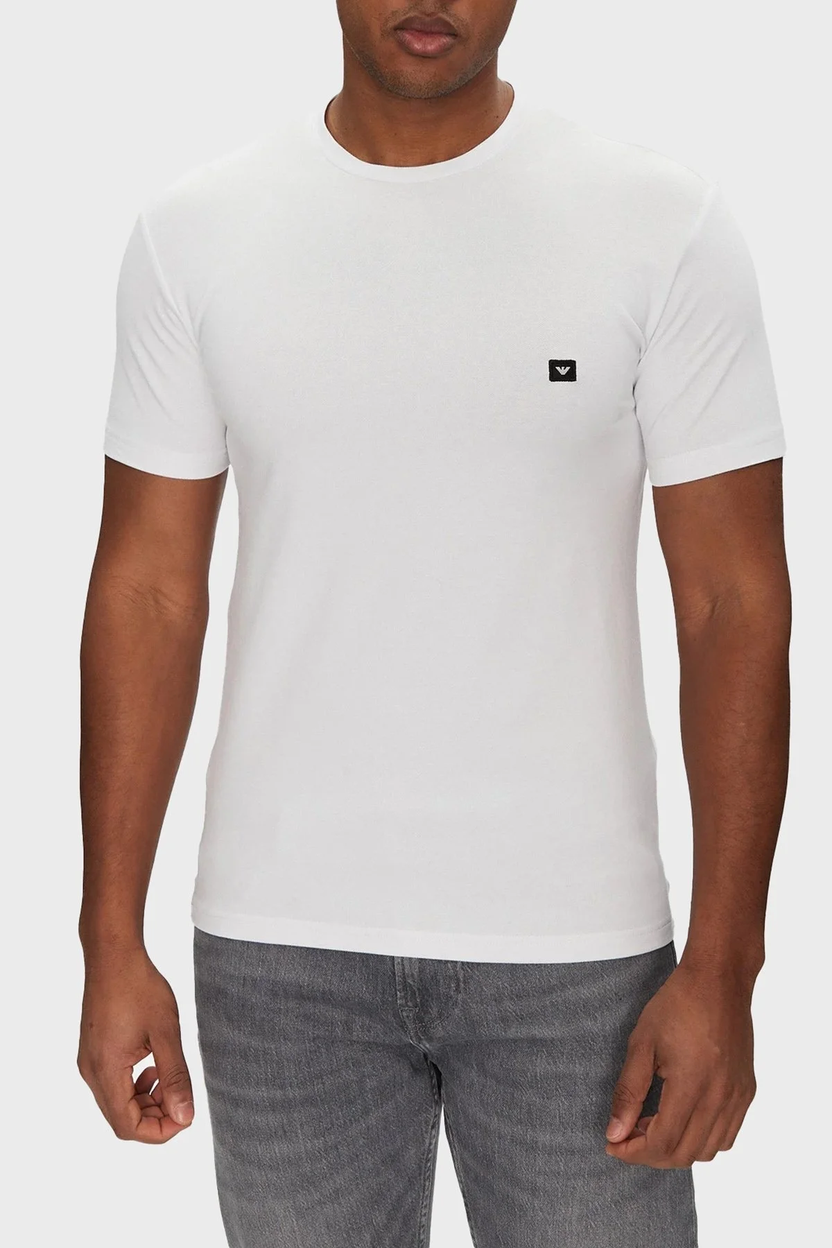 Emporio Armani Streç Pamuklu Fitted Fit Bisiklet Yaka Erkek T Shirt EM000379 AF10785 U0002 BEYAZ - 4