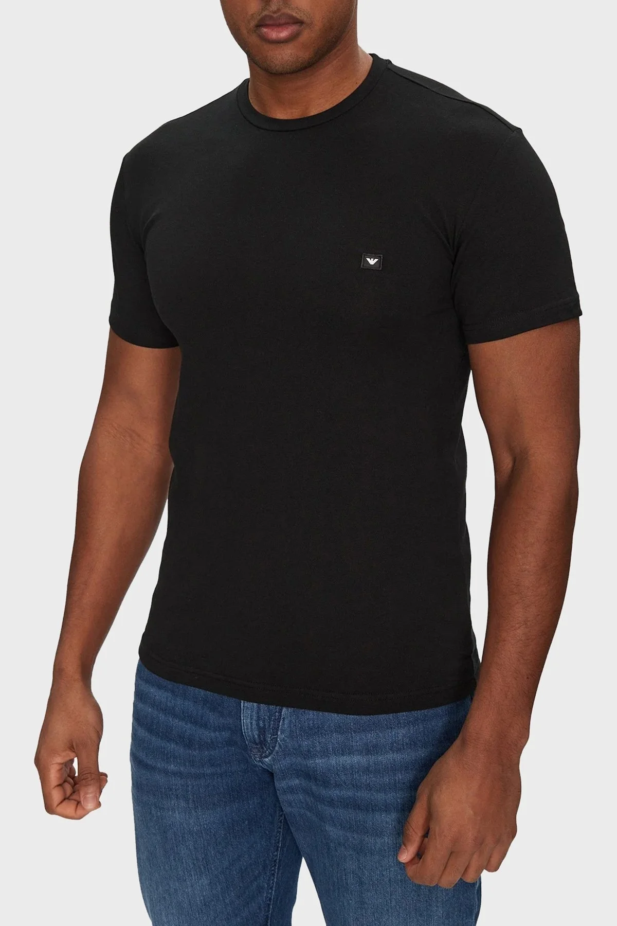 Emporio Armani Streç Pamuklu Fitted Fit Bisiklet Yaka Erkek T Shirt EM000379 AF10785 UC001 SİYAH - 1