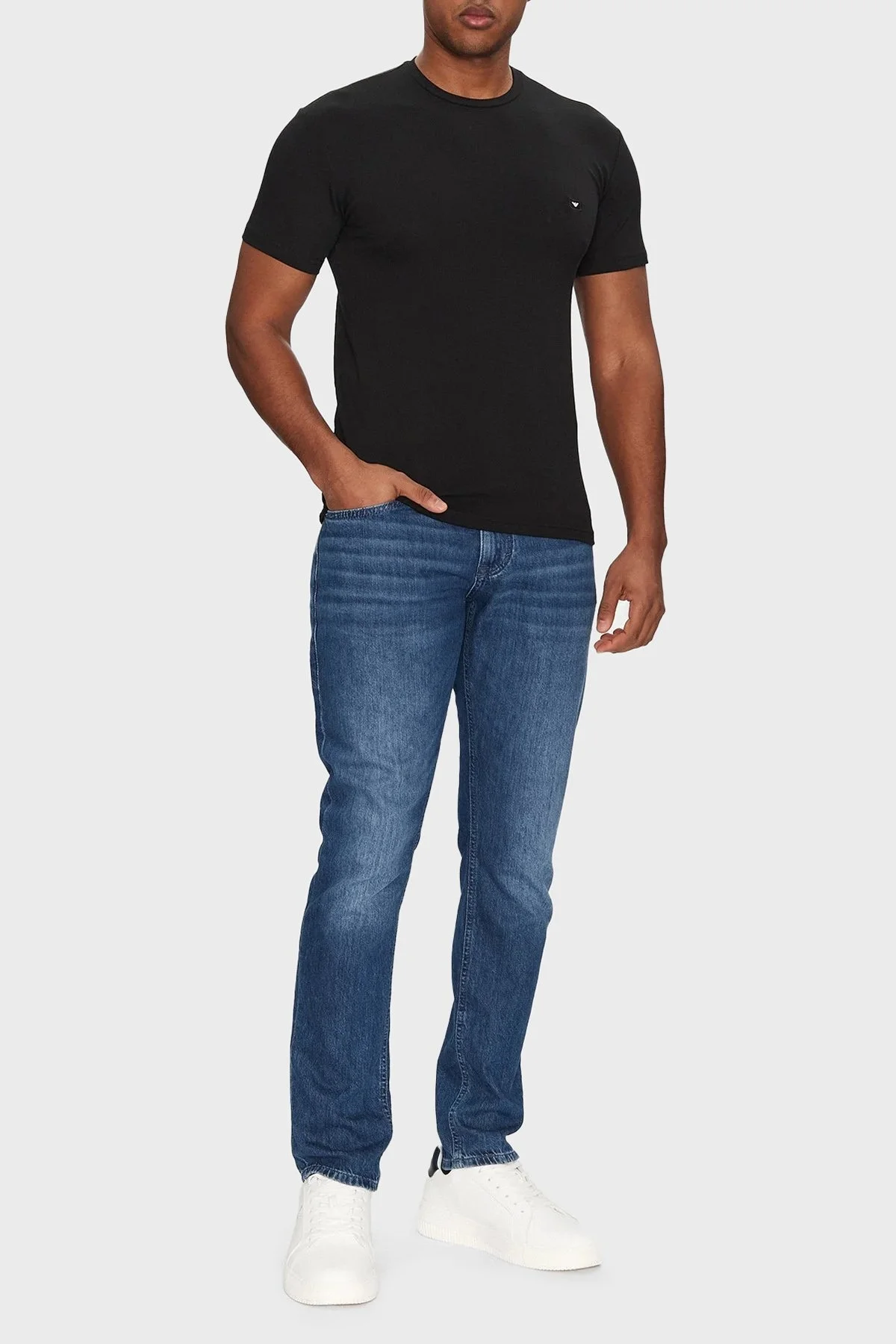 Emporio Armani Streç Pamuklu Fitted Fit Bisiklet Yaka Erkek T Shirt EM000379 AF10785 UC001 SİYAH - 3