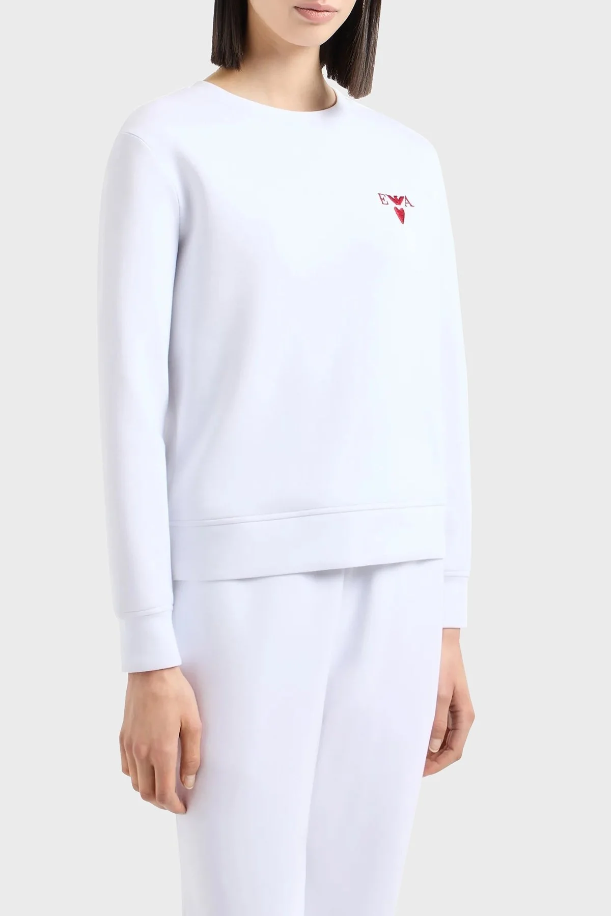 Emporio Armani Streç Pamuklu İşlemeli Comfort Fit Bisiklet Yaka Bayan Sweat EW000199 AF10002 U0002 BEYAZ - 1