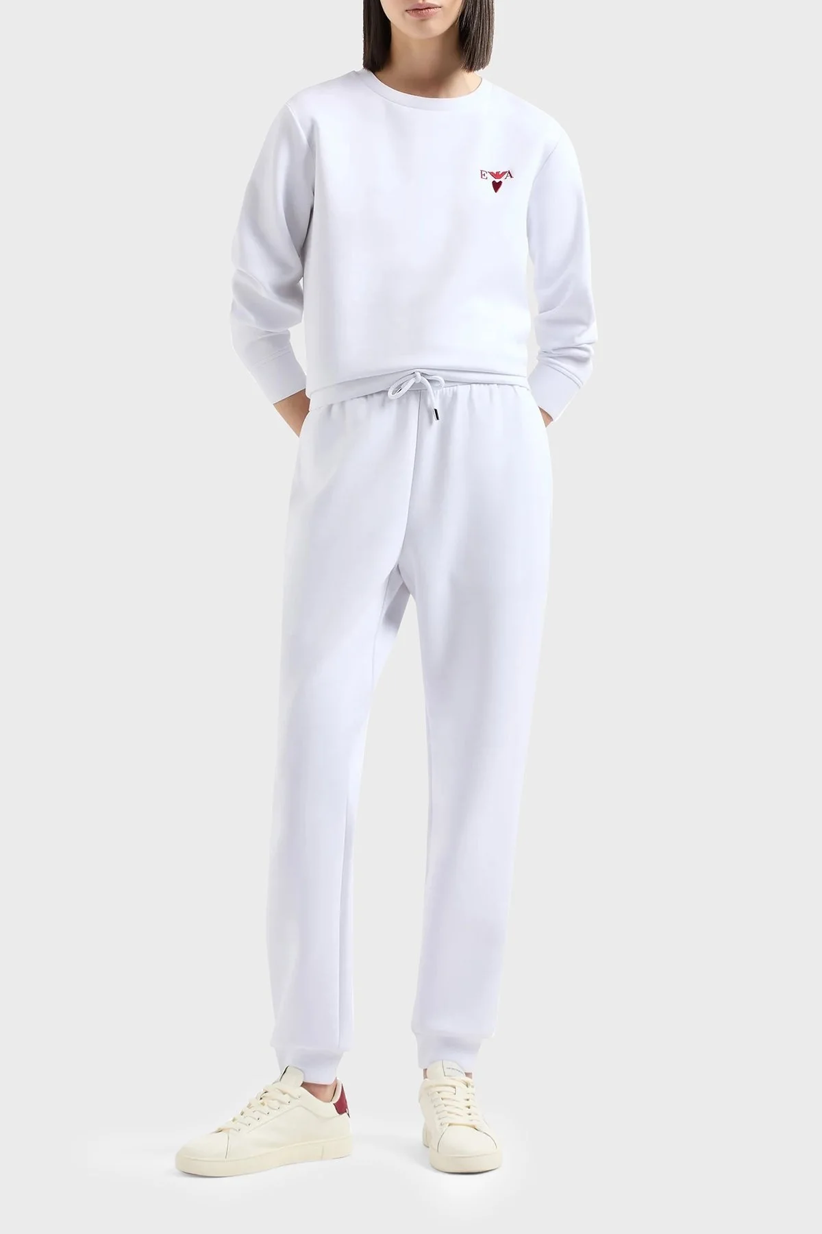Emporio Armani Streç Pamuklu İşlemeli Comfort Fit Bisiklet Yaka Bayan Sweat EW000199 AF10002 U0002 BEYAZ - 3